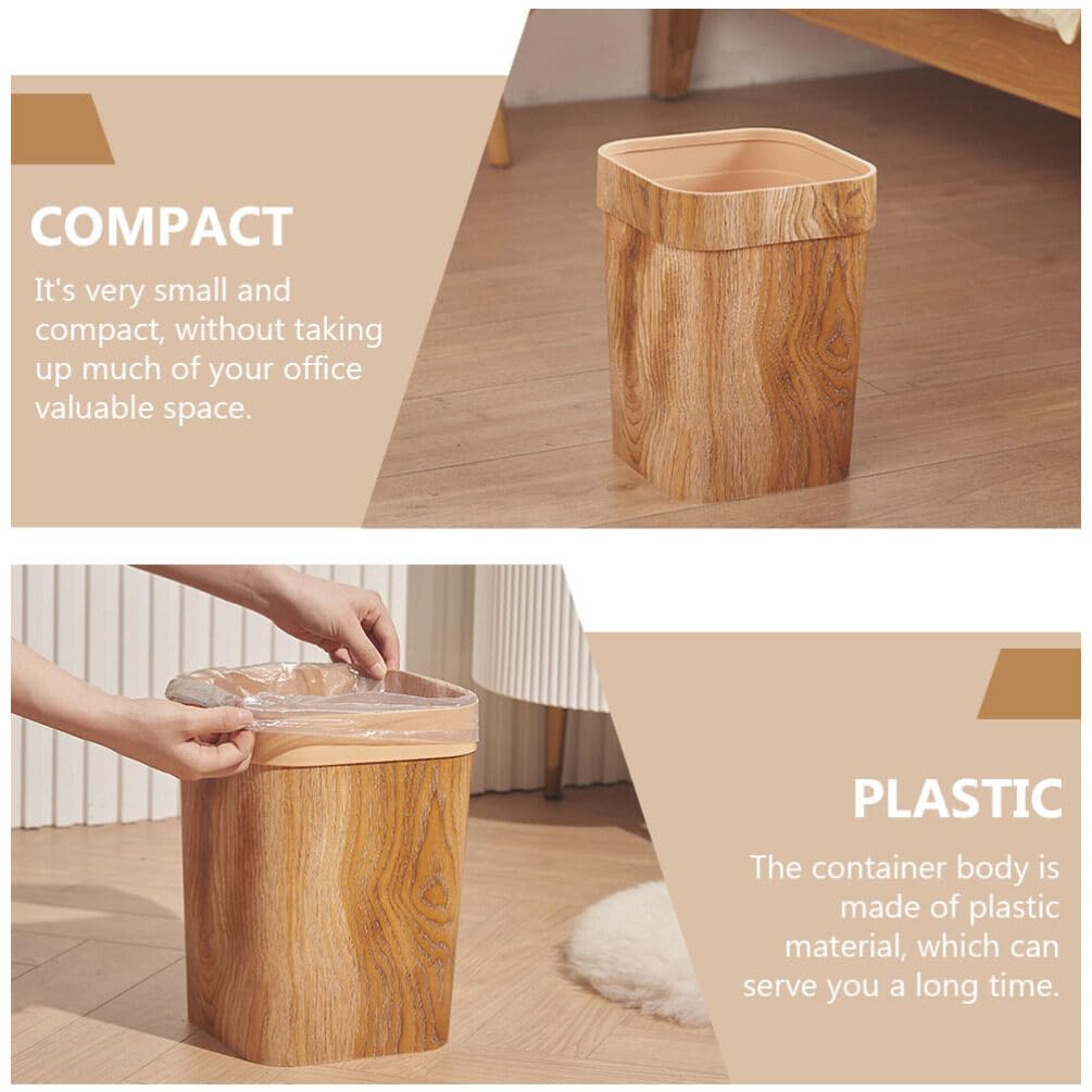 Eco-Friendly Wood Grain Trash Bin - Small Wastebasket for Office, Bathroom & Bedroom | Cabilock Garbage Can with Toilet Paper Holder | Durable Dustbin for Home & Office Use