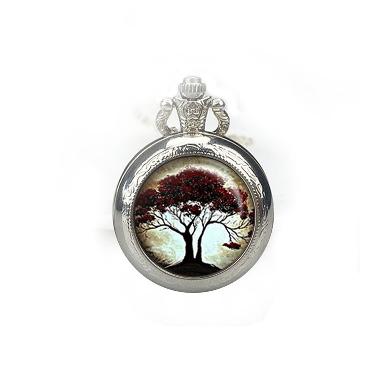 Tree of Life Pocket Watch Necklace - Vintage Engraved Pendant with Chain - Unique Gift for Women & Men - Perfect for Weddings, Anniversaries & Special Occasions