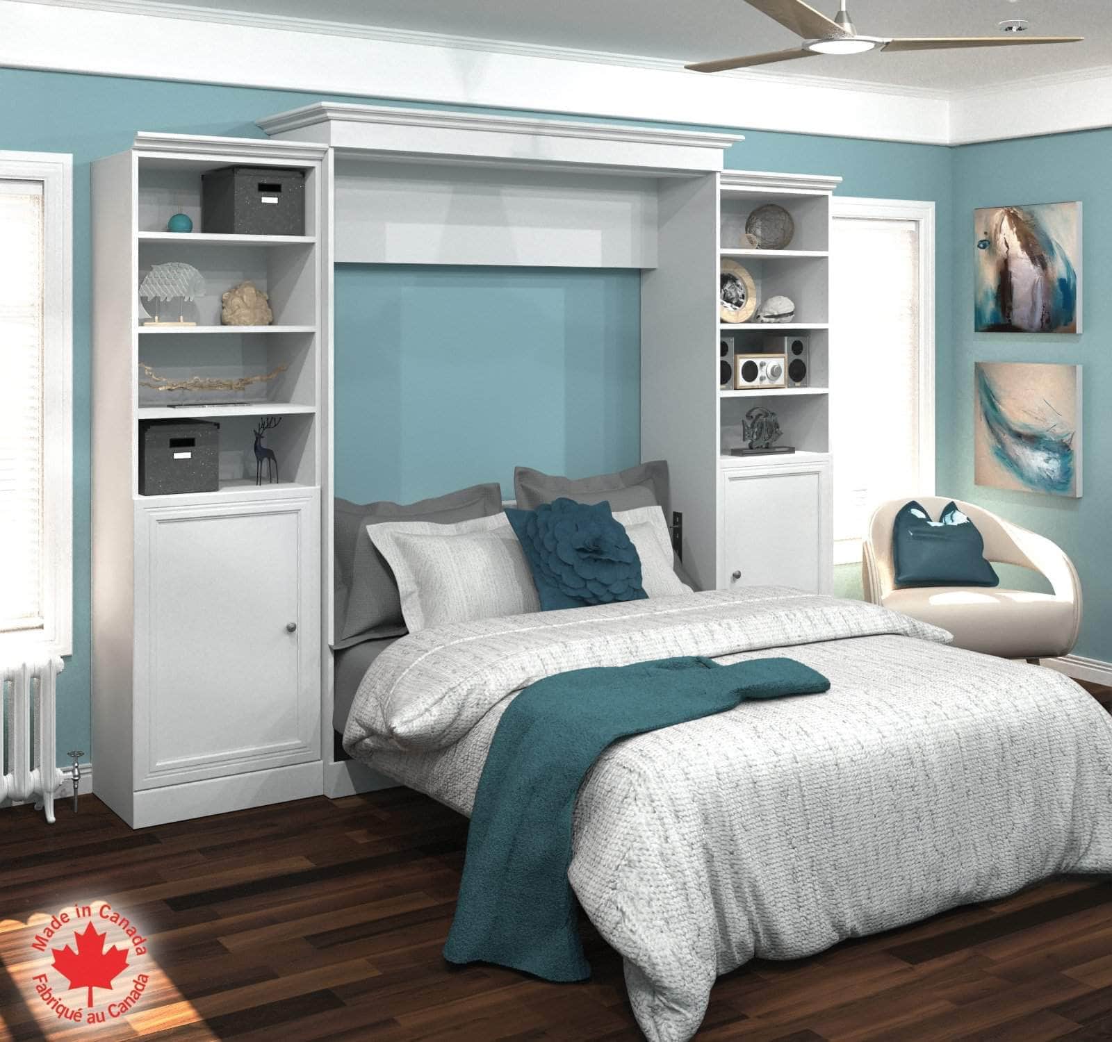 Versatile Queen Size Murphy Wall Bed with 2 Storage Cabinets (115