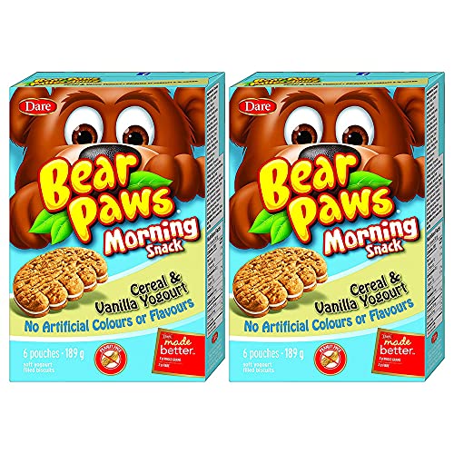 Dare Bear Paws Morning Snack - Cereal & Vanilla Yogurt Flavored Breakfast Bars (6.6oz/189g, 2-Pack) | Imported from Canada | Perfect for School Lunches, Office Snacks & On-the-Go Breakfast