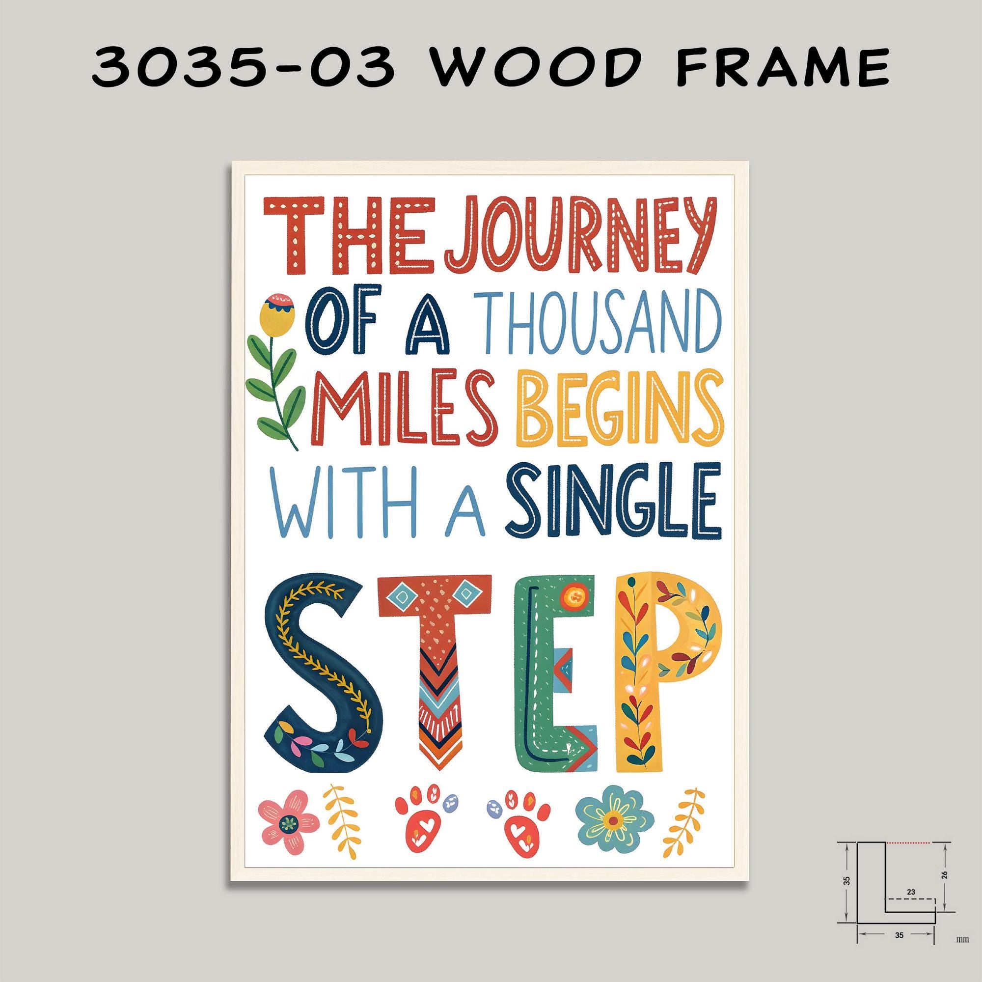 Inspirational Home Office Wall Art - 'A Journey of a Thousand Miles' Motivational Canvas Print - Perfect for Workspaces & Study Rooms