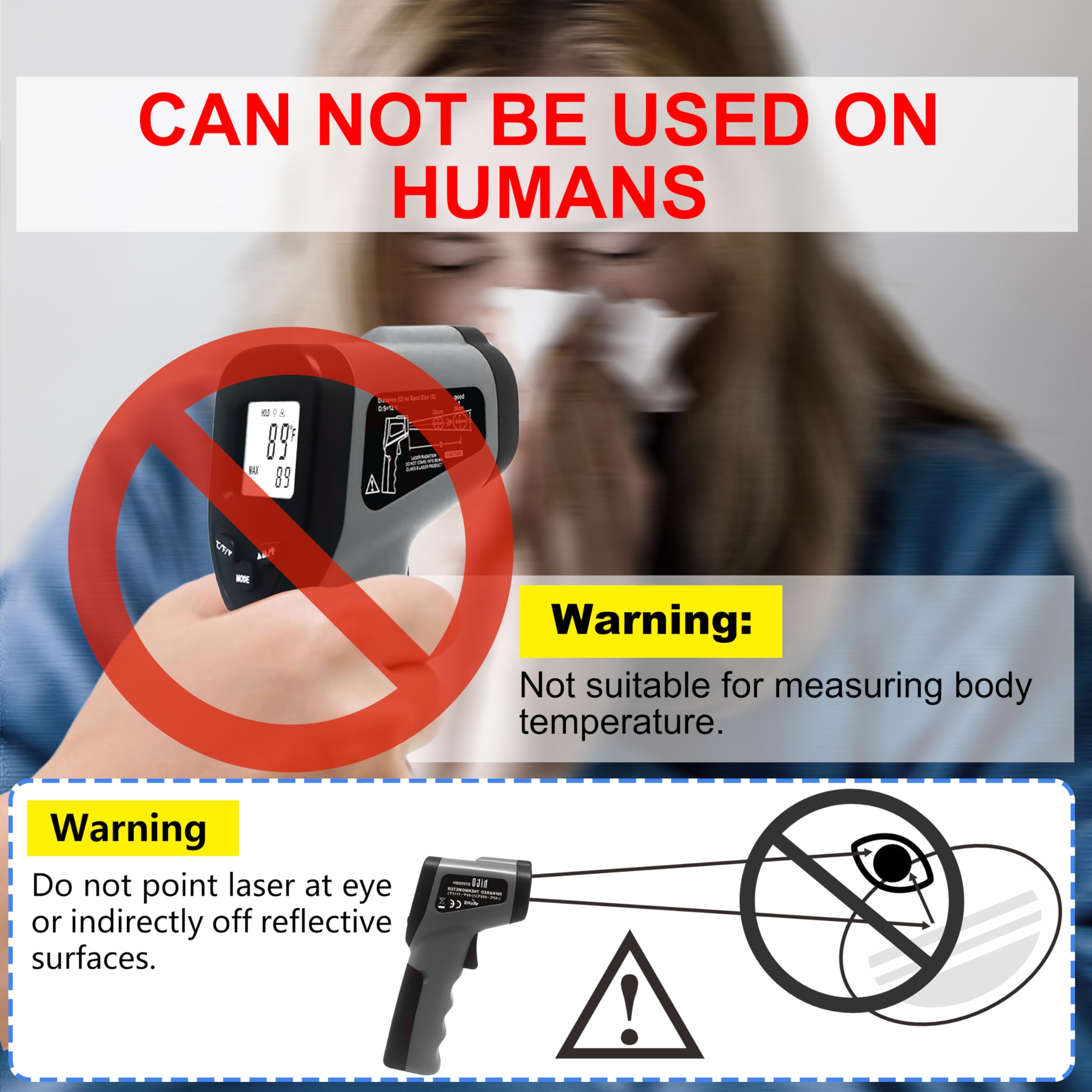 Hito Infrared Thermometer Gun -58°F to 1112°F (-50°C to 600°C) - Non-Contact Digital Laser Temperature Gun for Cooking, HVAC, Industrial Use - Perfect for Pizza Ovens, Meat, Liquids, Reptile Tanks & Pool Temperature Monitoring