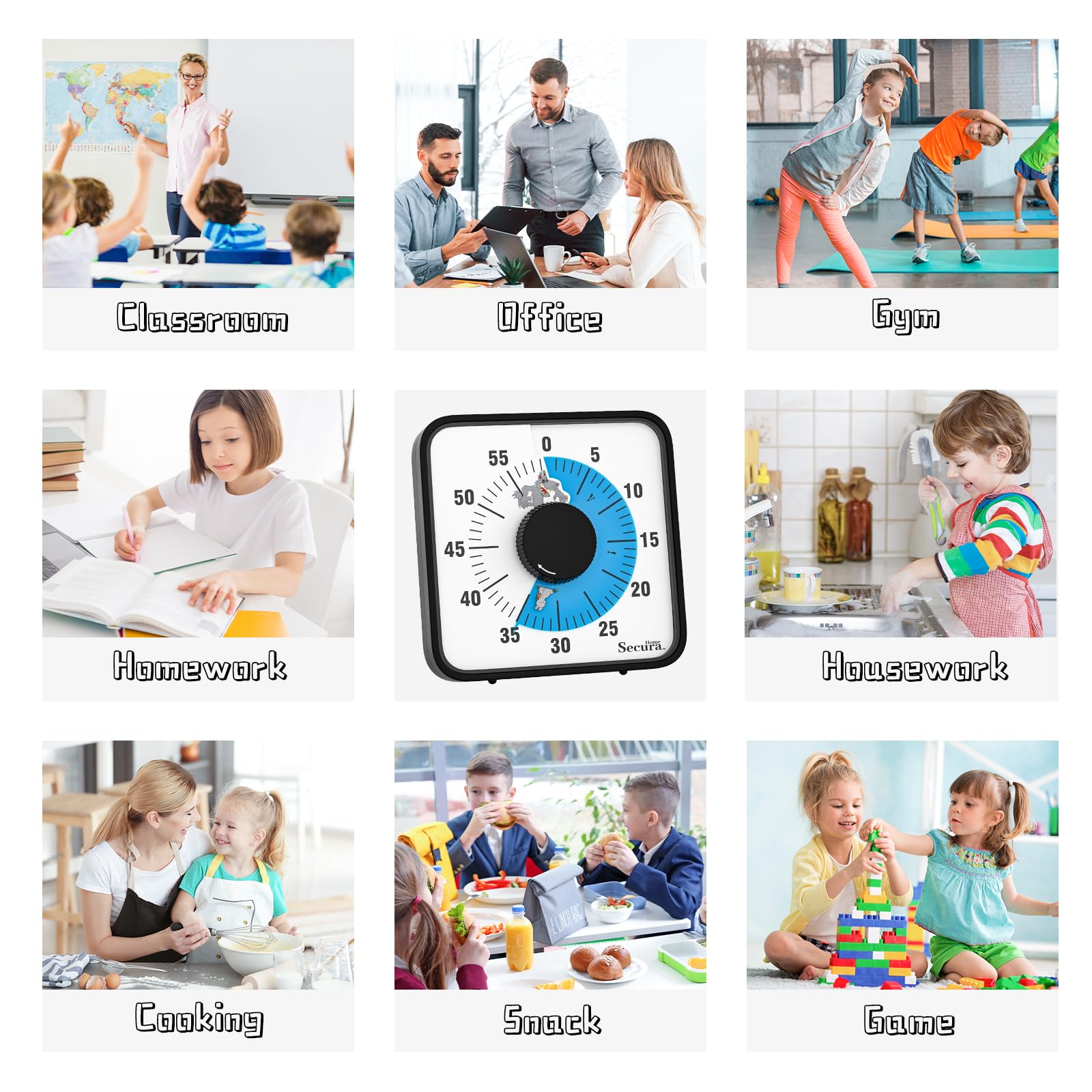 7.5 Inch Large Visual Timer for Kids - 60 Minute Countdown Clock with Cartoon Design, Mechanical Time Management Tool for Classroom, Homework & Parenting (Blue)