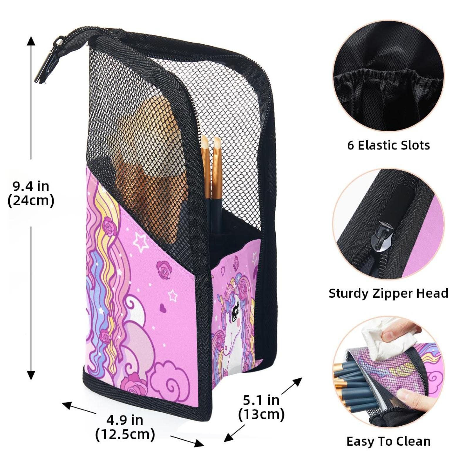 12-Piece Makeup Brush Organizer Bag with Dream Cartoon Unicorn Cloud Design - Portable Pink Cosmetic Brush Holder Case for Travel & Home Storage