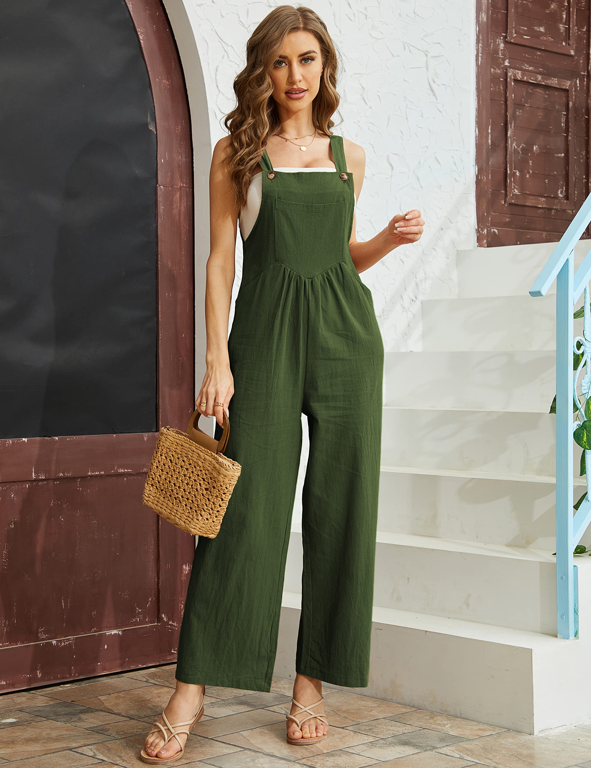 Himosyber Women's Patchwork Jumpsuit with Dual Pockets - Loose Fit Floral Print Bohemian Wide Leg Bib Overalls for Casual Wear & Summer Outfits