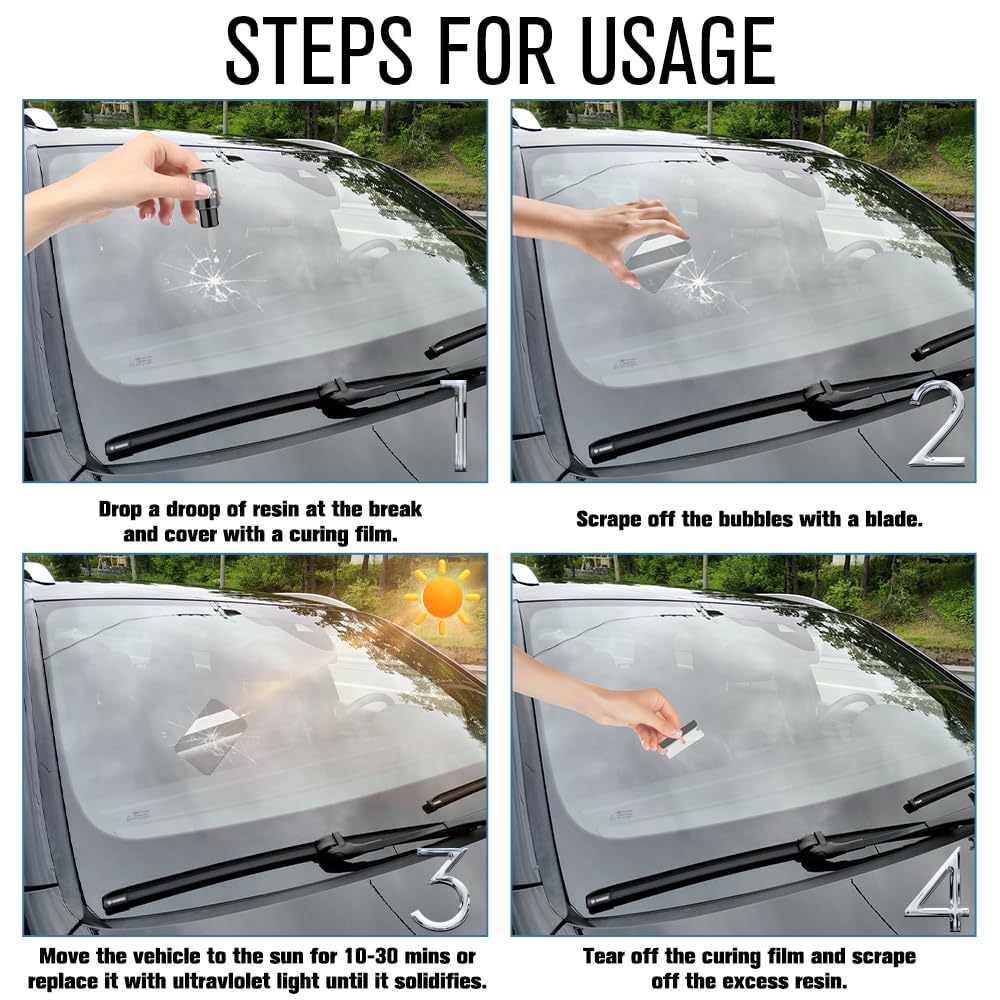 Windshield Crack Repair Kit - 4 Set Car Window Repair Fluid for Chips & Star Shaped Cracks | Automotive Windscreen Glass Repair Tool | DIY Fix for Road Trip & Daily Driving Safety