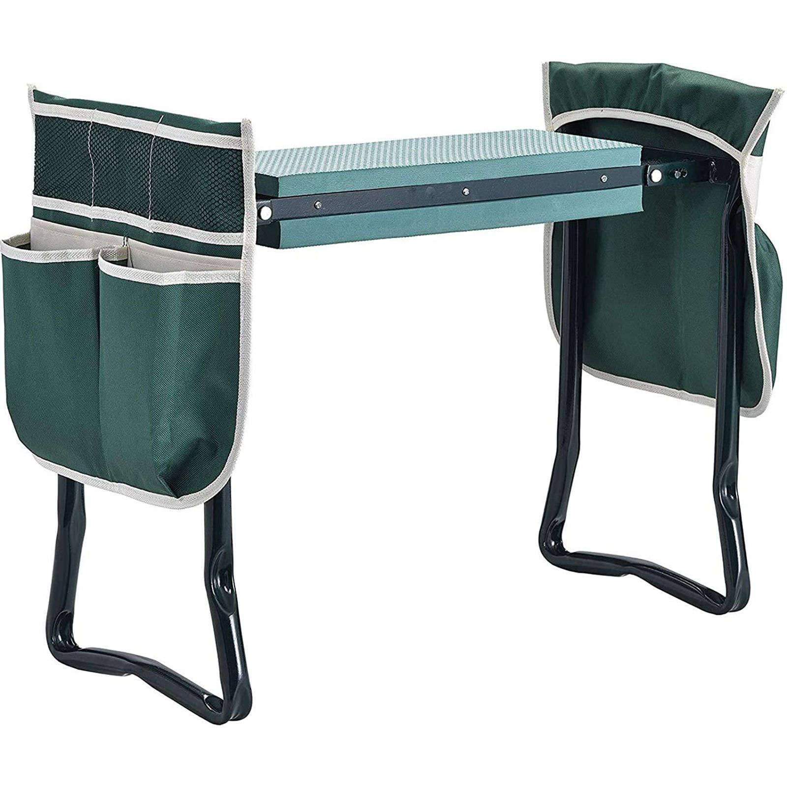 **YUEGOO Portable Garden Kneeler and Seat with Storage Pouches & Kneeling Pad - Lightweight, Sturdy, Foldable Gardening Tool for Outdoor Planting, Weeding, and Landscaping (Green)**