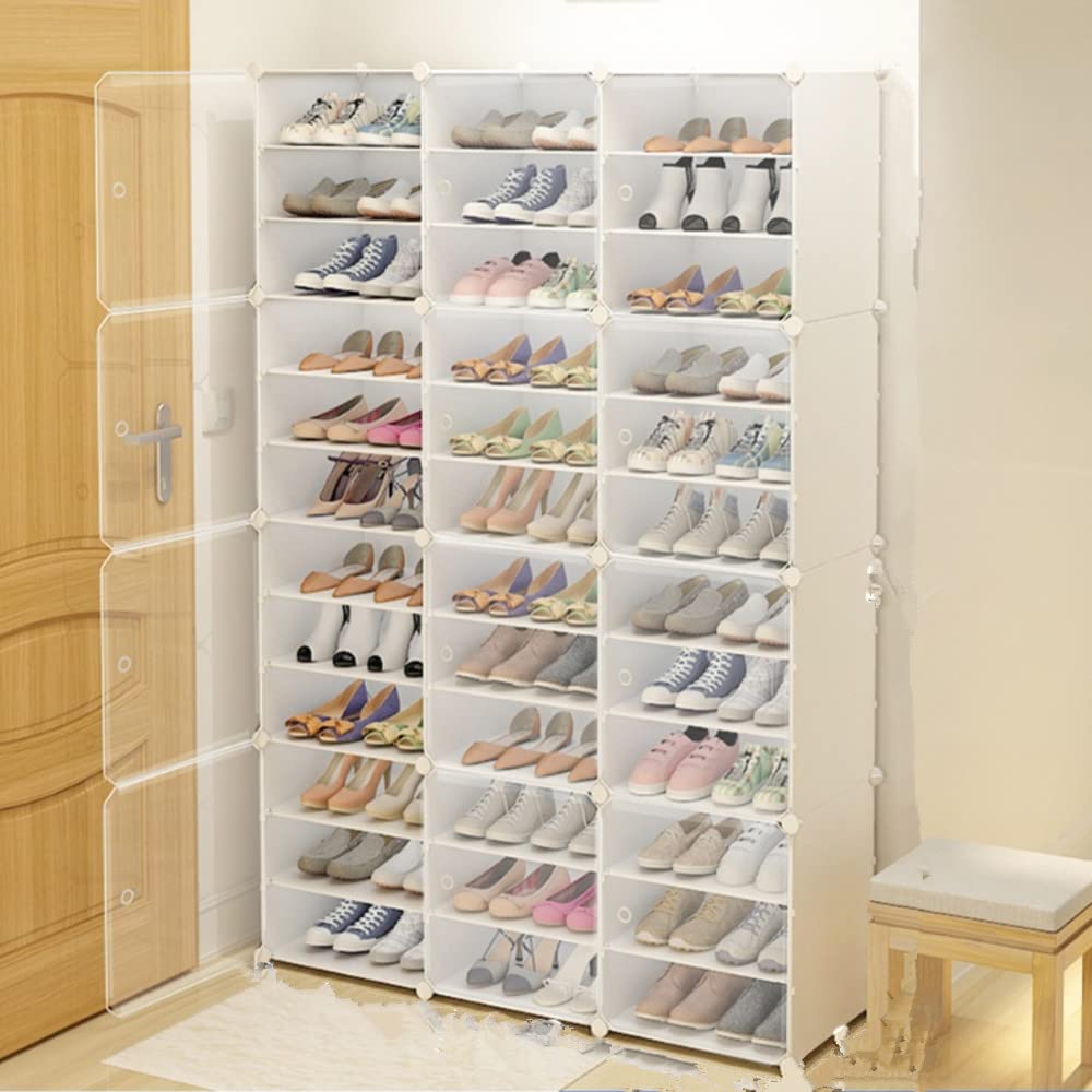 72 Pairs Stackable Shoe Storage Organizer - 12 Tier Plastic Shoe Rack Cabinet with Clear Display Doors, Space-Saving Sneaker Storage Box for Closet, Bedroom & Entryway Organization