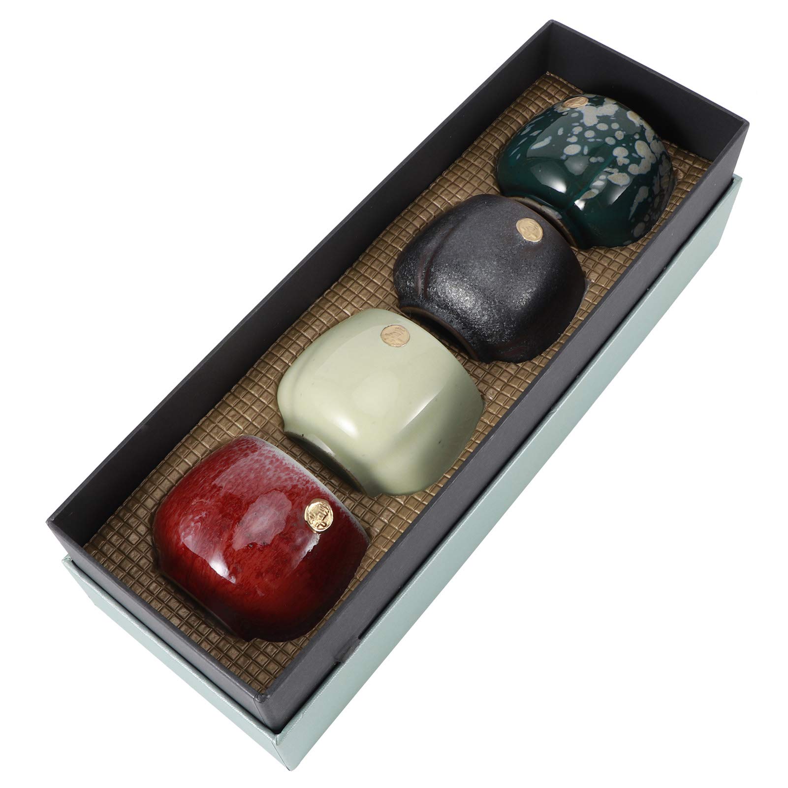 Vintage Japanese Style Ceramic Tea Cup Set - 4pcs Handcrafted Kiln Baked Kung Fu Teaware for Coffee, Tea, Cappuccino, Latte & Americano - Four Seasons Changle Collection - Perfect for Home, Office & Tea Ceremonies