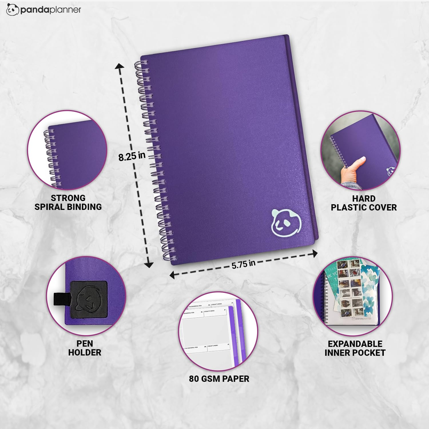 Panda Planner 2025 Undated Weekly Planner - 5.75” x 8.25” Spiral Bound Notebook with Habit Tracker, To-Do Lists & 52 Weeks Planning | Perfect for Students, Professionals & Home Organization (Purple)