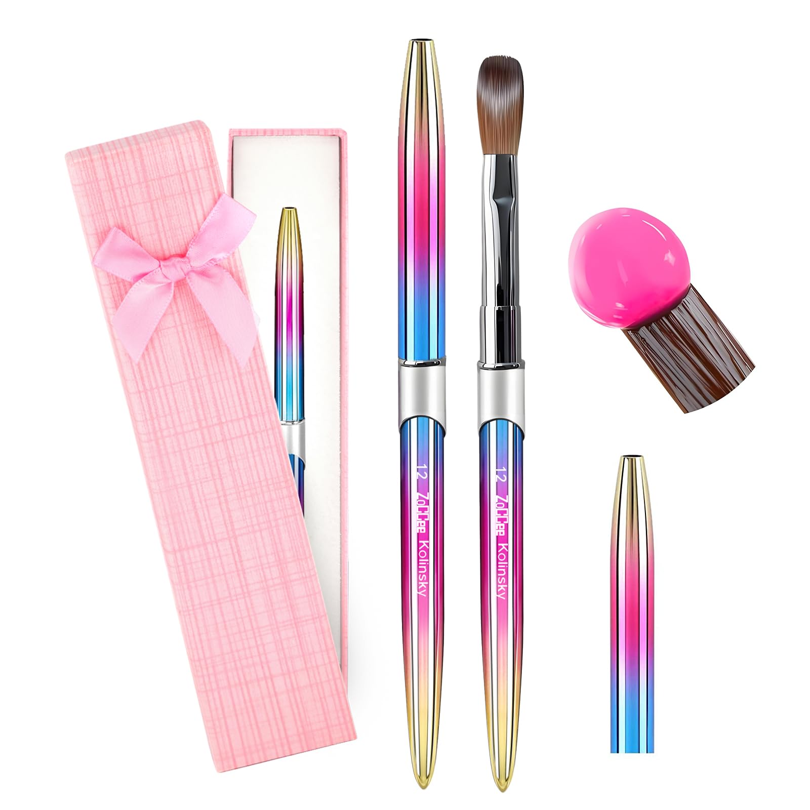 **Professional Kolinsky Acrylic Nail Brush Size 12 - 100% Natural Hair for Acrylic Application & Nail Art - Perfect for DIY Manicure, Home Salon & Professional Use (Gradient Design)** - Ideal for Acrylic Nails, Gel Extensions & Detailed Nail Art Designs