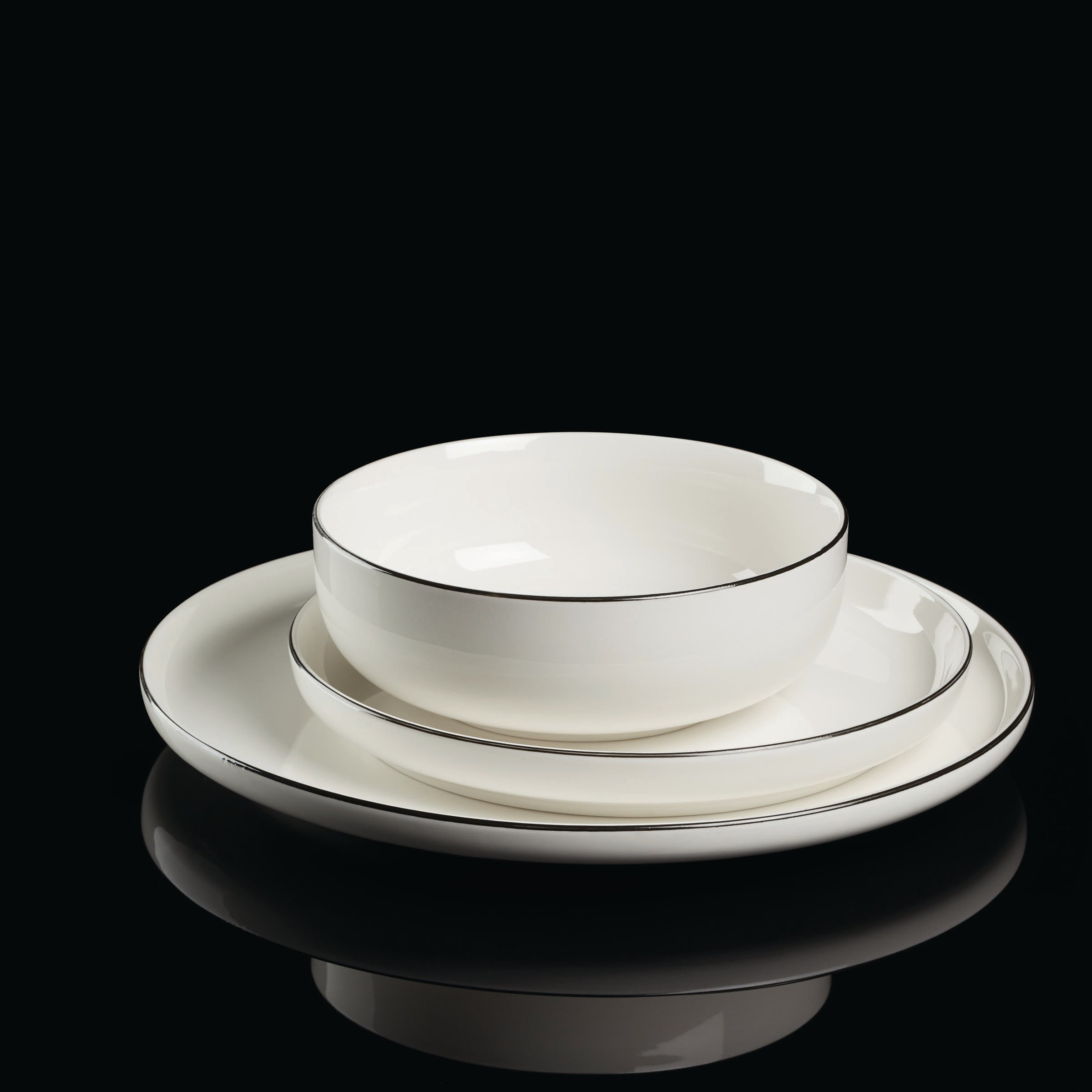 24 Seven 12-Piece Black Rim Dinnerware Set - Elegant Tableware for Everyday Dining, Dinner Parties & Special Occasions