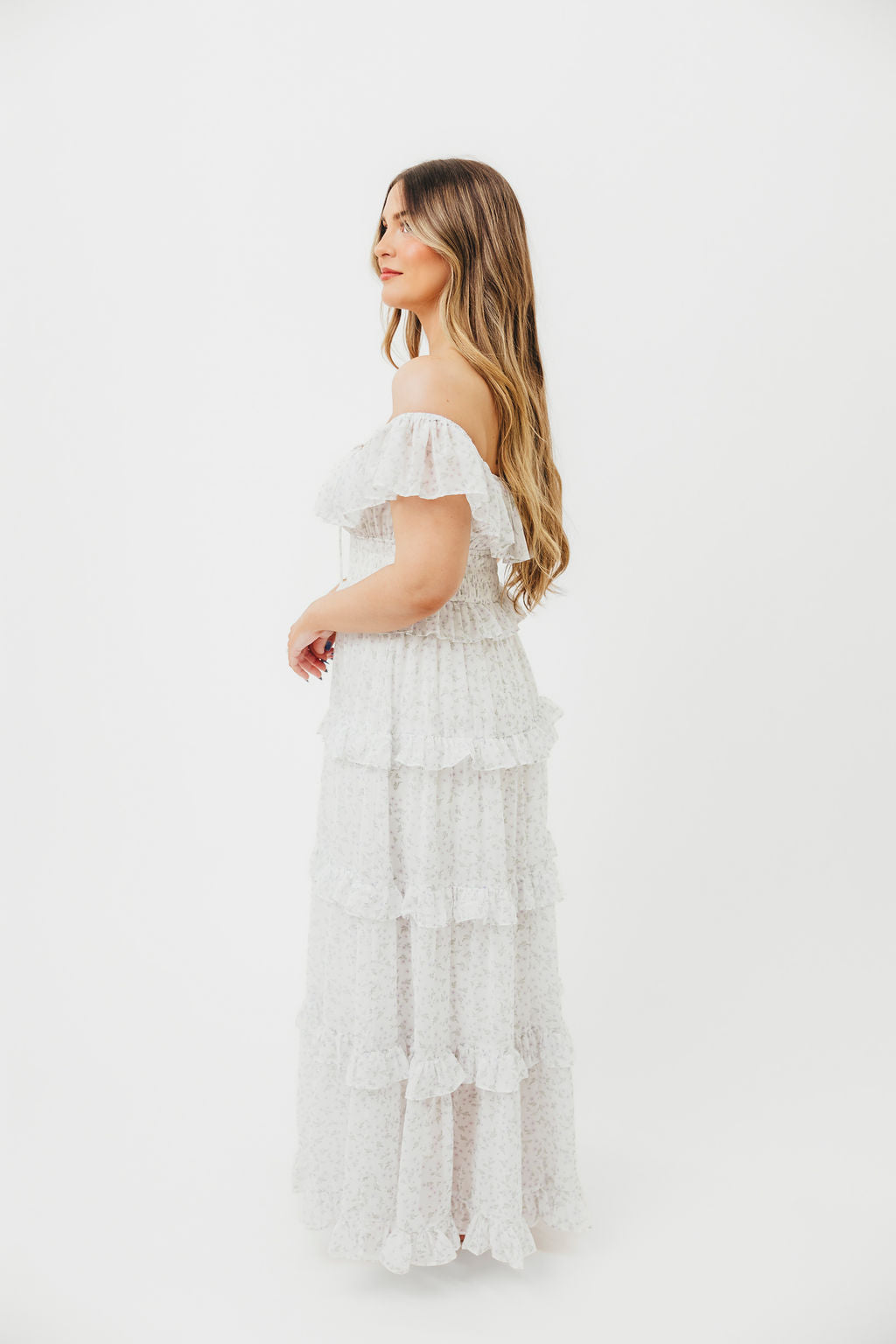 Astrid Ruffle Detail Maxi Dress - Lavender Floral Maternity Dress for Bump Friendly Comfort | Perfect for Baby Showers, Summer Weddings & Beach Vacations