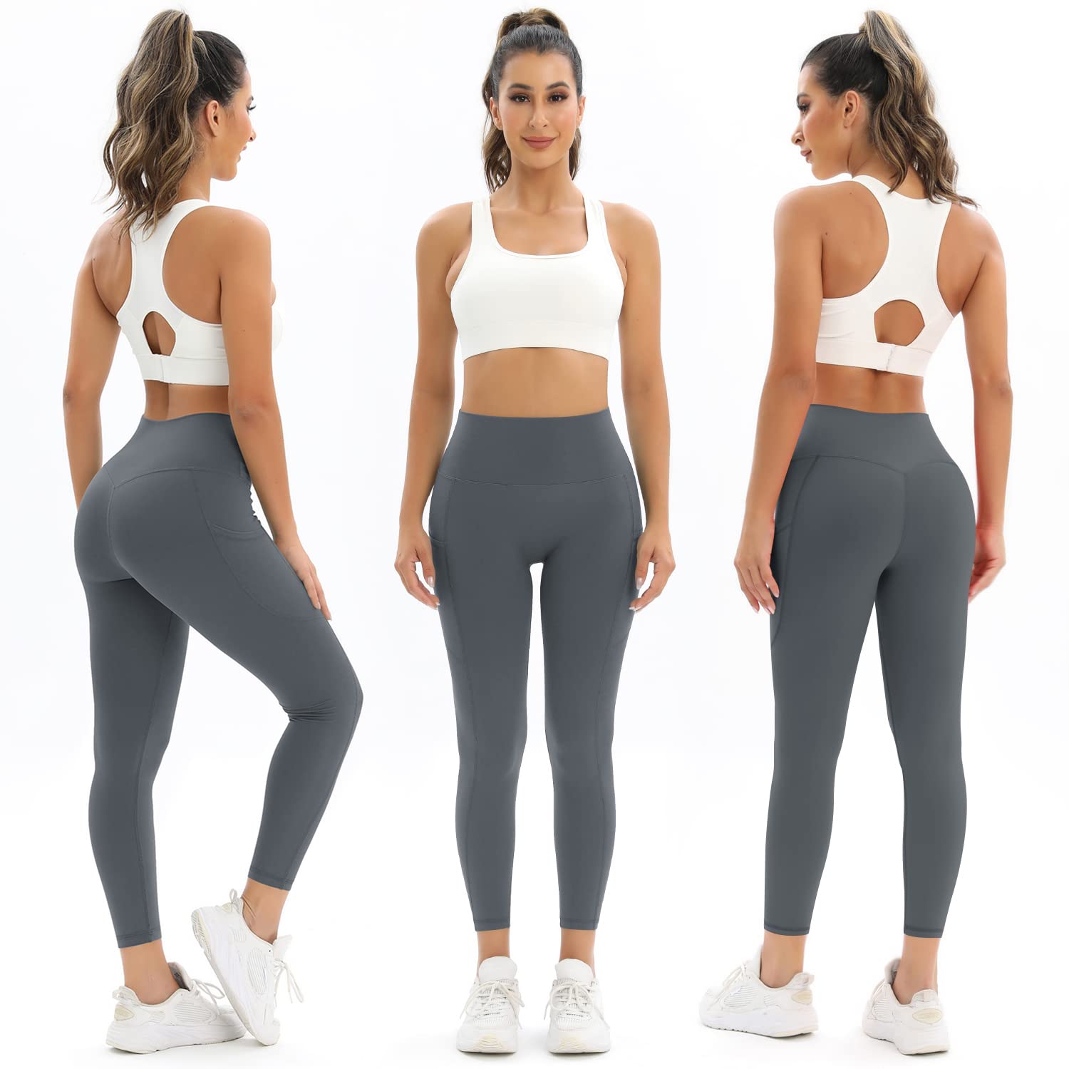2 Pack Women's High Waisted Yoga Pants with Pockets - Tummy Control Workout Running Leggings for Gym, Yoga & Everyday Wear