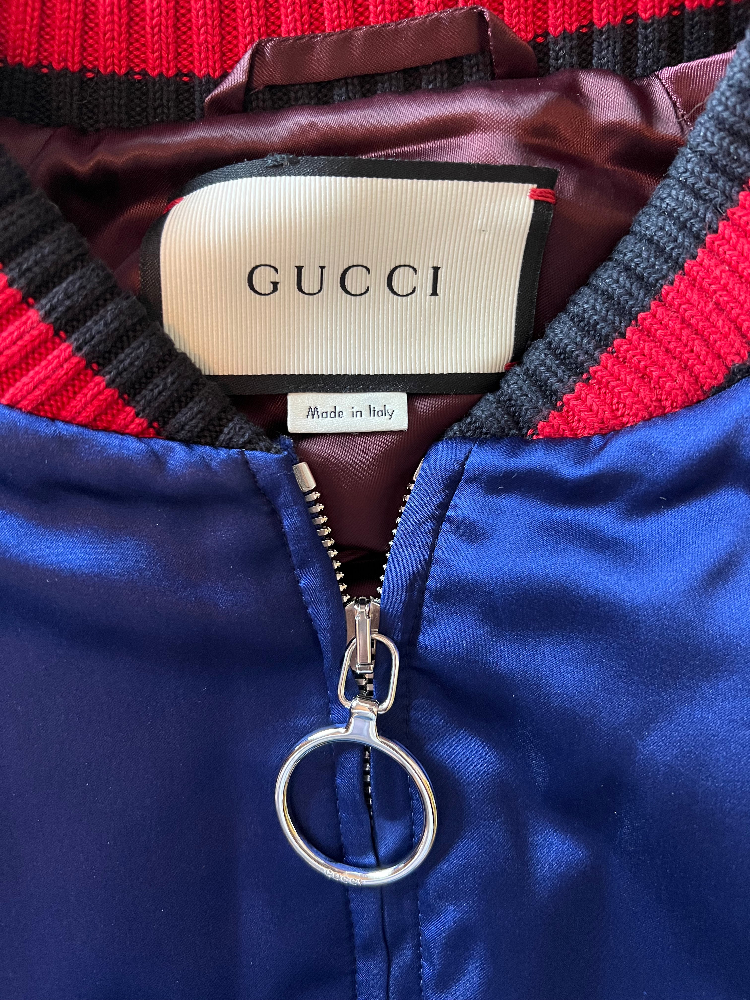 Gucci Silk Blend Crystal Embellished Bomber Jacket for Men - Size 44 | Luxury Designer Outerwear for Casual Wear, Night Out & Special Occasions