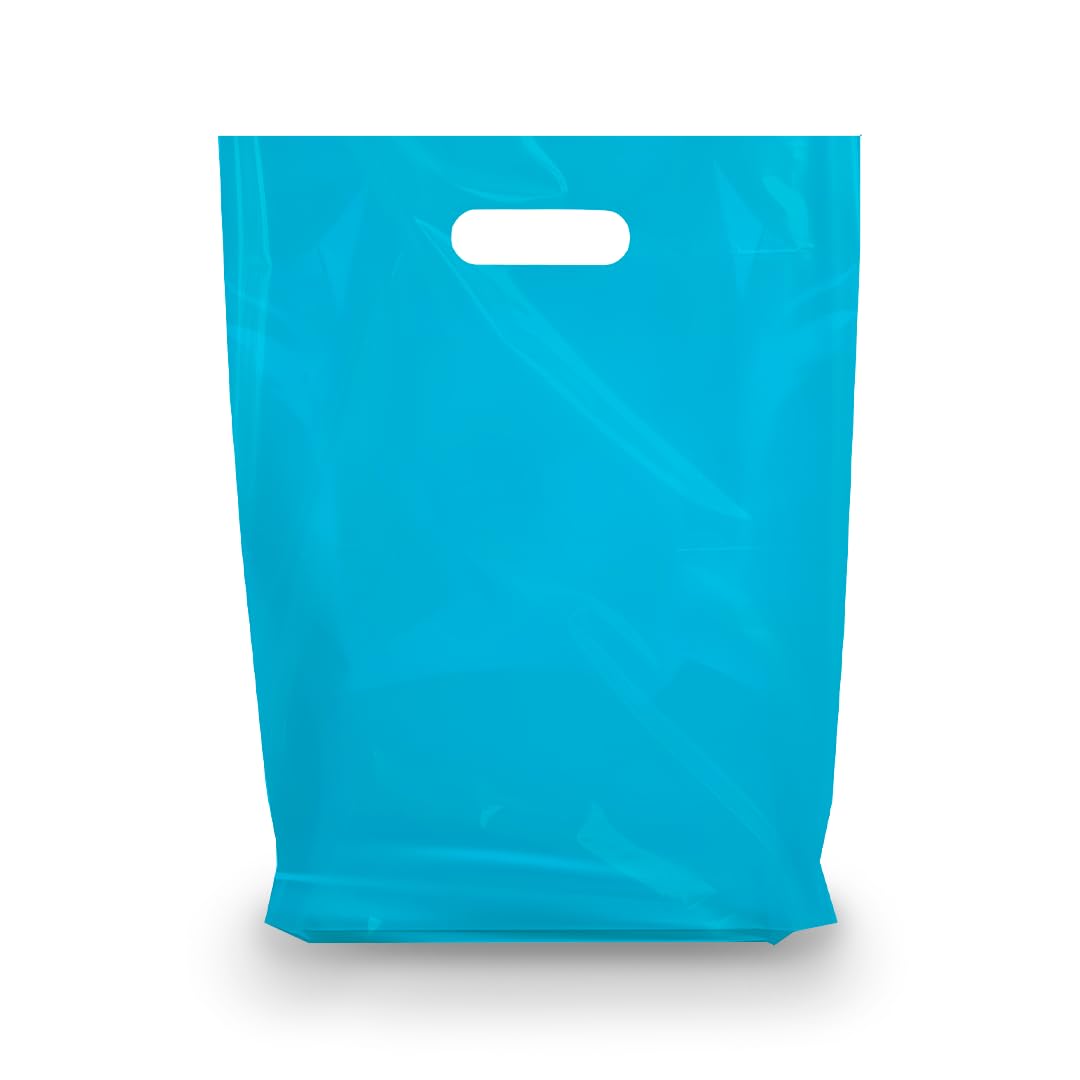 100 Blue 12x15 Merchandise Bags with Die-Cut Handles - Strong, Durable & Tear-Resistant Shopping Bags for Retail Stores, Boutiques, Gift Shops & Events - Perfect for Product Packaging, Customer Purchases & Trade Shows