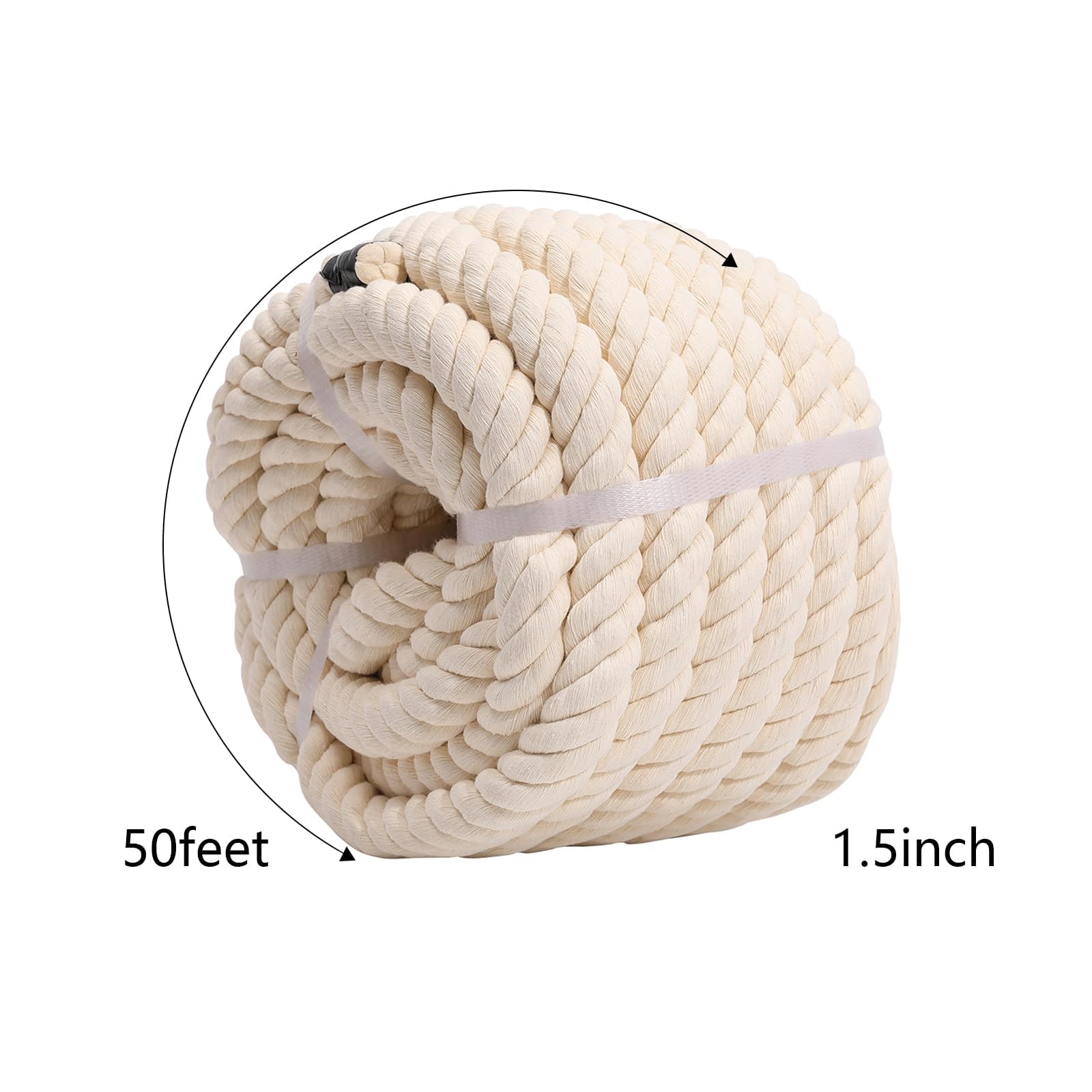 1.5 Inch Thick Natural White Cotton Rope - 50 Feet Heavy Duty Twisted Rope for DIY Crafts, Hammocks, Tug of War, Home Decor & Outdoor Hanging | Perfect for Macrame, Wall Hangings & Backyard Games