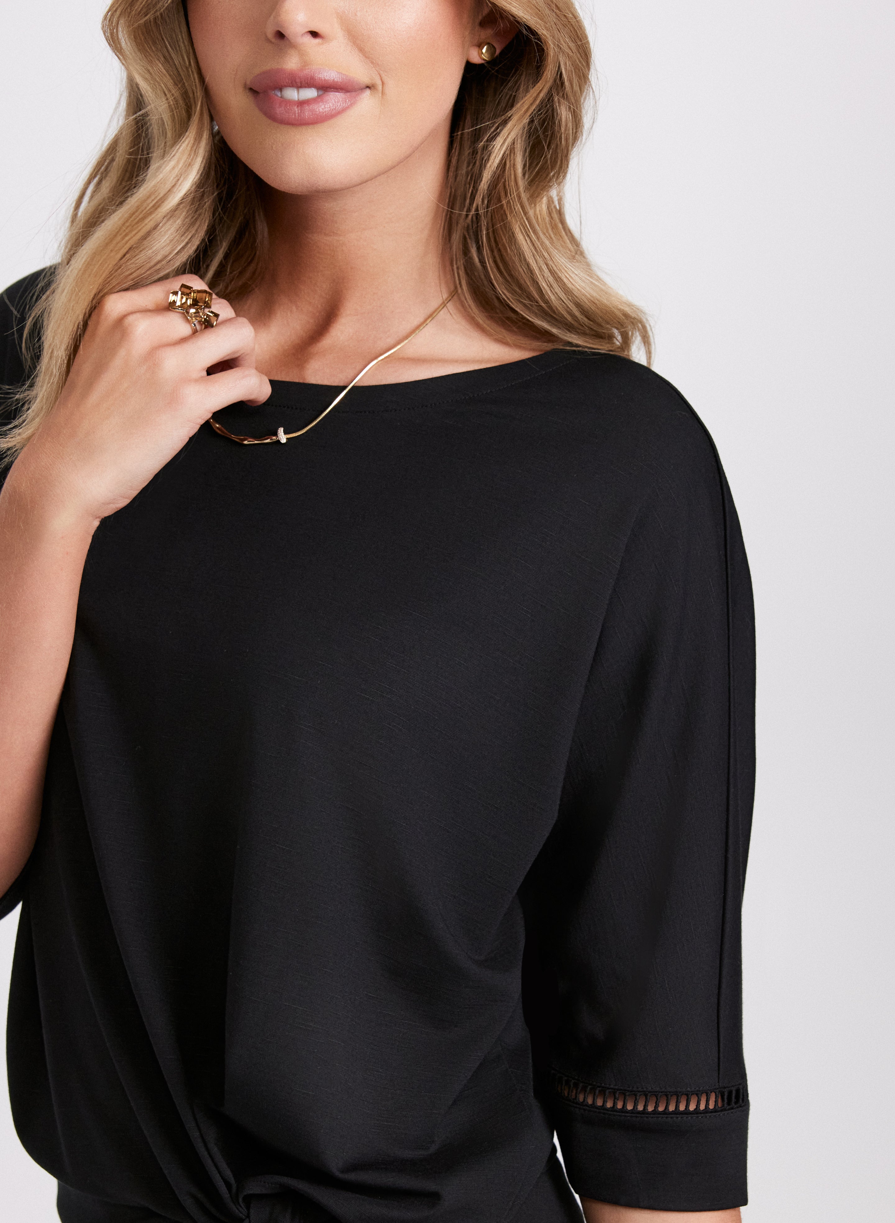 3/4 Sleeve Openwork Blouse for Women - Breathable Lace Knit Summer Top - Perfect for Office, Date Night & Casual Outings