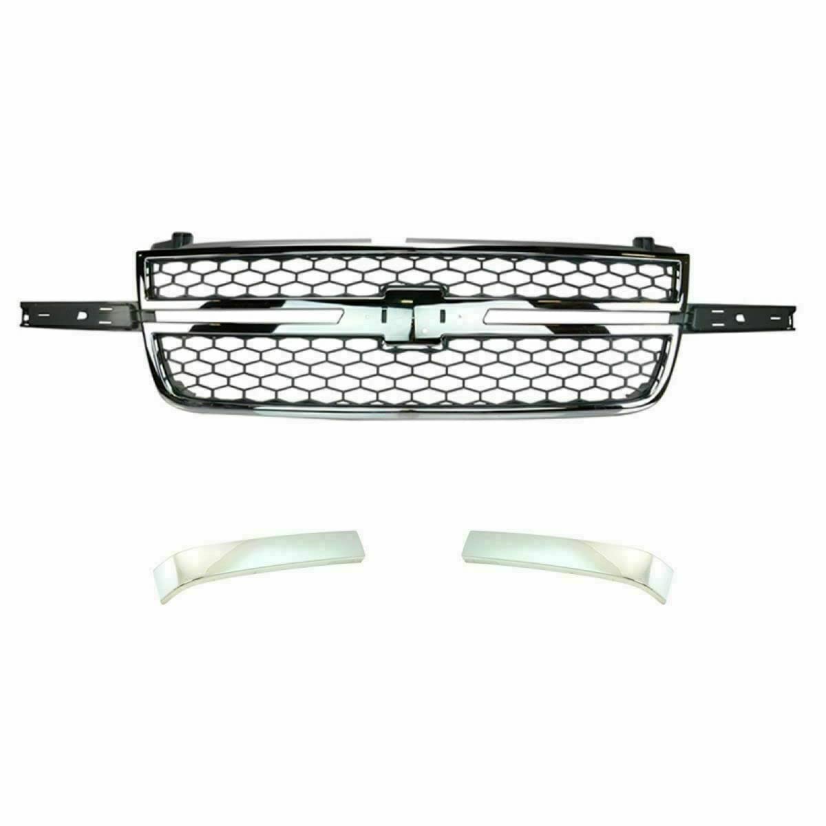 Direct Replacement Front Grille with Chrome Moldings, Signal & Head Lights + Support Brackets for Chevrolet Silverado 2500HD 3500 (2003-2006) - Perfect for Off-Roading & Truck Restoration Projects