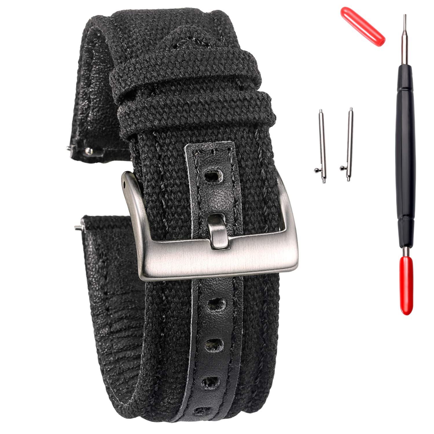 Hemsut Military Canvas Watch Bands 18mm - Quick Release Watch Strap for Men - Durable Fabric Replacement Band for Casual & Sport Watches - Perfect for Outdoor Activities, Hiking, and Everyday Wear