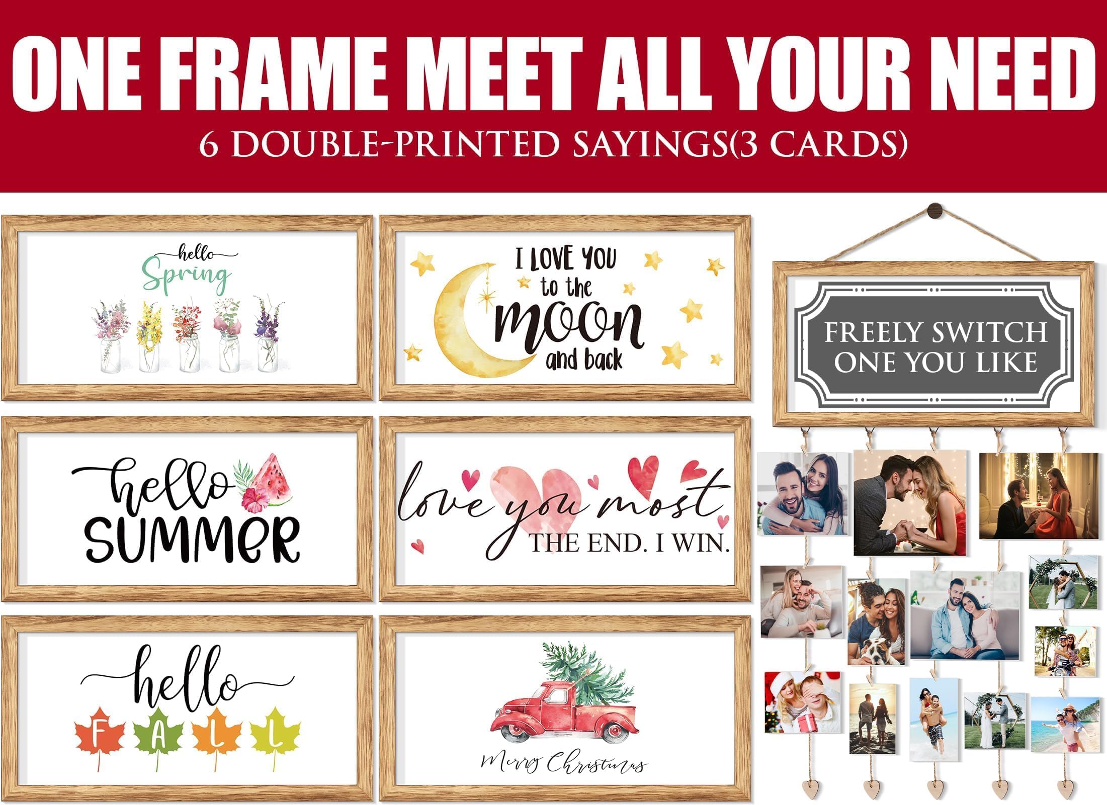 Wooden Christmas Card Holder Display - Wall Hanging Photo Clip Organizer for Holiday Greeting Cards | Merry Christmas Sign & Family Wall Decor | Perfect for Living Room, Bedroom, Entryway Decorations | Great Gift Idea for Christmas