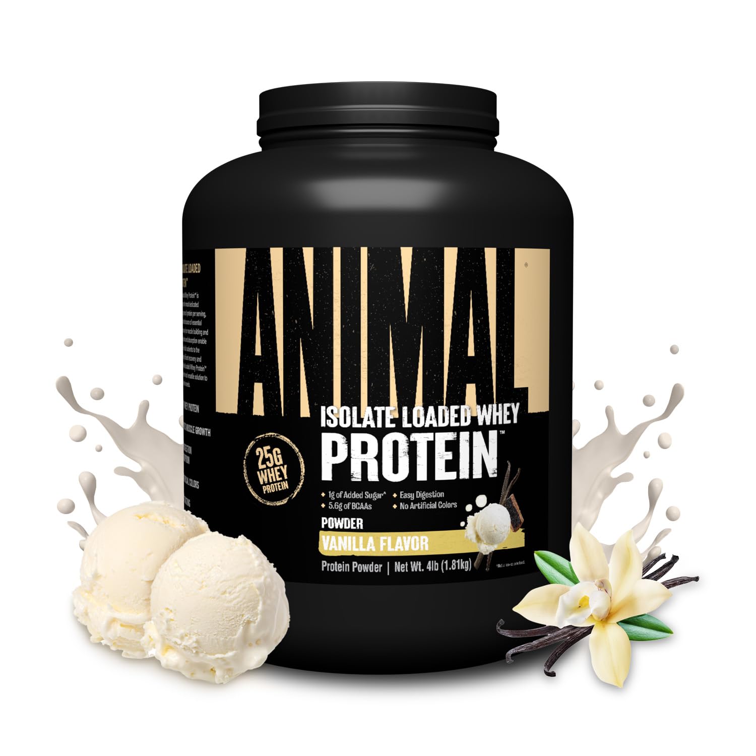 Animal Whey Isolate Protein Powder - 25g Protein for Muscle Building & Recovery, Low Sugar, Great Vanilla Taste - Pre & Post Workout Supplement with Digestive Enzymes for Men & Women - Ideal for Gym, Fitness & Weight Training - 4 lbs