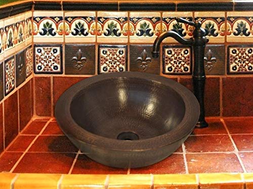 CRVSLA-MA Matte Copper Round Vessel Sink - Double Wall Laguna Design, 5 x 16 x 16 Inches - Modern Bathroom Vanity Sink for Farmhouse, Rustic & Contemporary Home Decor