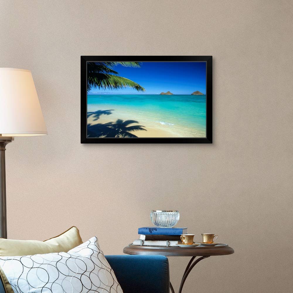 Lanikai Beach Oahu Hawaii Black Framed Wall Art Print - Tropical Coastal Decor for Living Room, Bedroom & Office