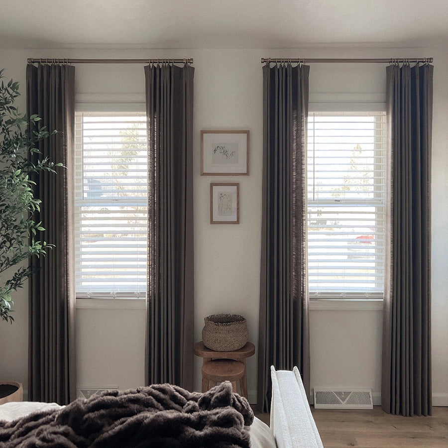 Pinch Pleated Blackout Curtains - 100% Linen Fabric for Modern Home Decor | Noise Reducing & Thermal Insulated Window Drapes for Bedroom & Living Room