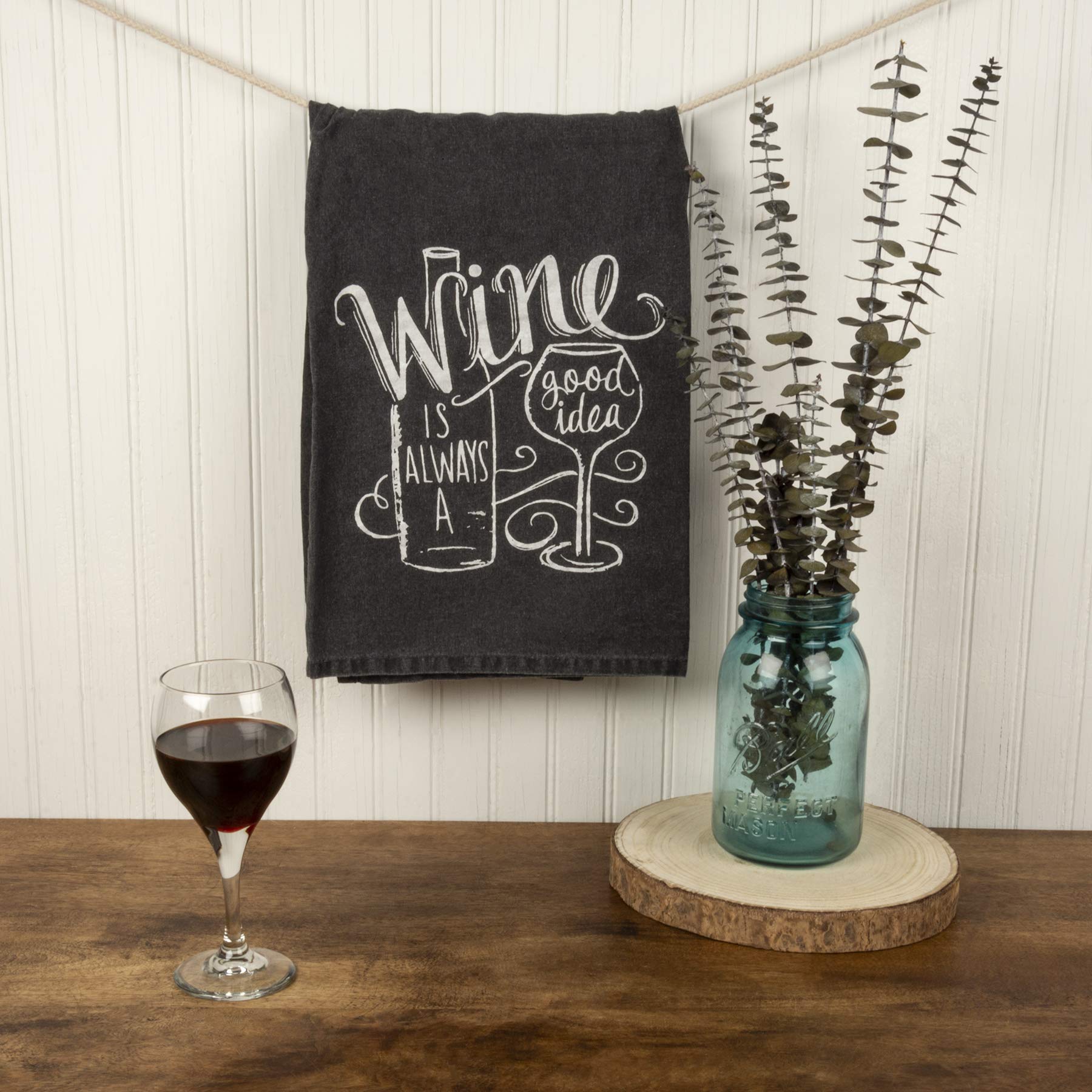 Primitives by Kathy Chalk Art Dish Towel - 28 Inch Farmhouse Kitchen Towel with Wine Theme - Perfect for Rustic Home Decor, Wine Lover Gifts & Country Style Kitchens
