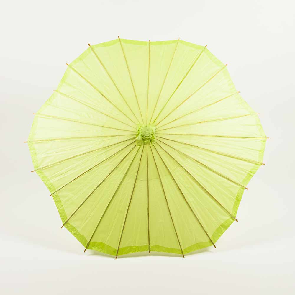 32 Light Lime Paper Parasol Umbrella - Scallop Blossom Design with Elegant Wooden Handle | Perfect for Garden Parties, Weddings & Photo Shoots