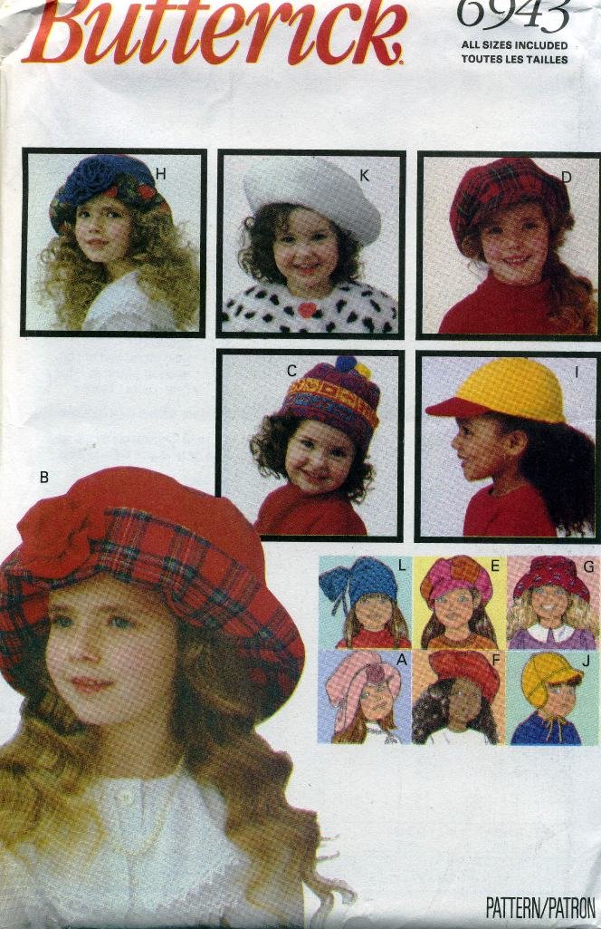 Butterick 6943 Boys and Girls Hats Sewing Pattern - DIY Children's Hat Making for Parties, Holidays & Seasonal Crafts