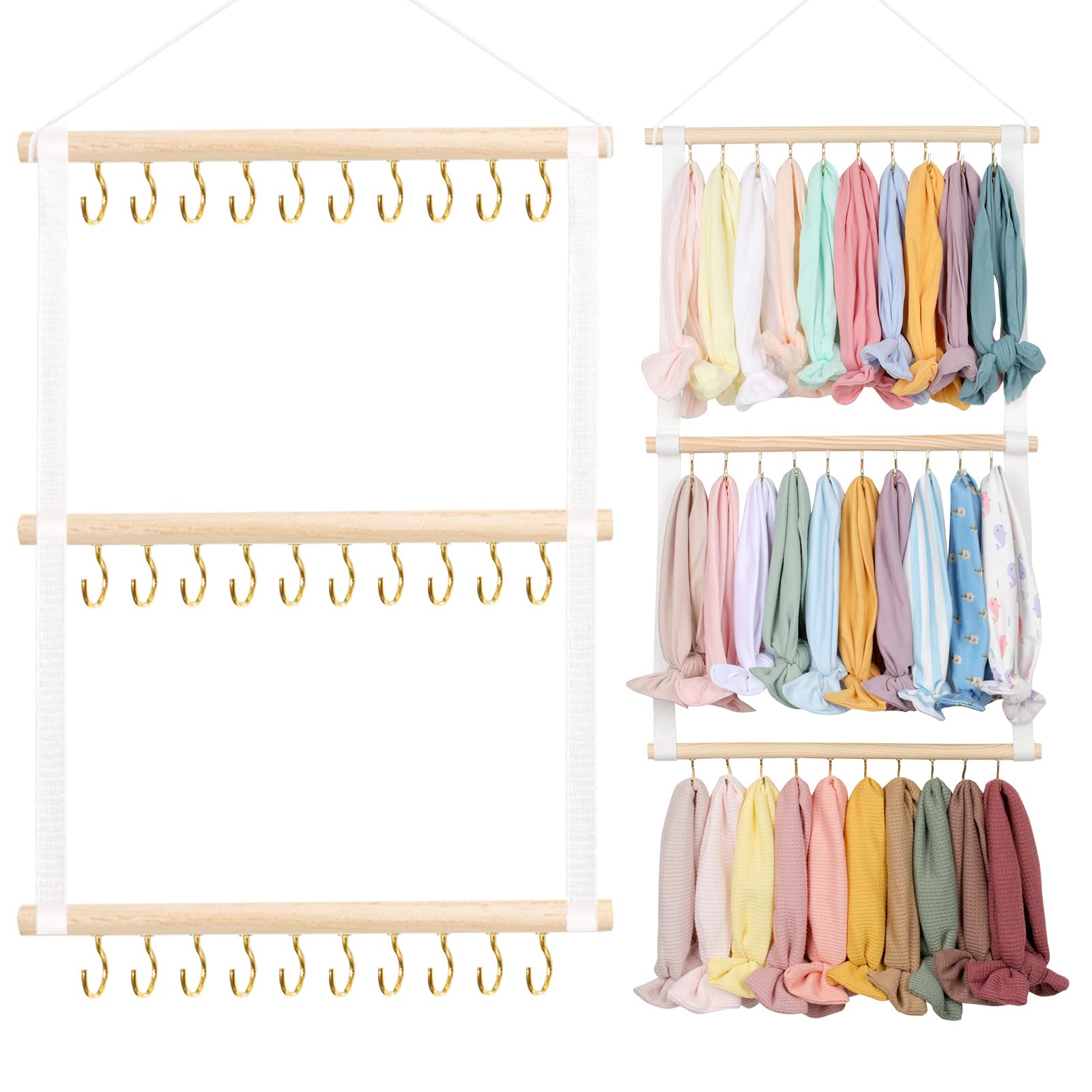 POVETIRE Headband Holder Organizer for Girls & Baby - Wall Mounted Hair Accessories Storage with Hooks - Perfect for Nursery, Toddler Room & Kids Bedroom Decor (Pink) - Keep Hairbands Tidy & Stylish