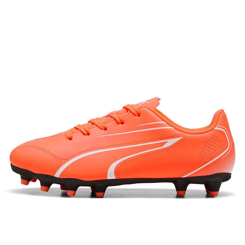 Puma Vitoria Jnr FG/AG Soccer Cleats for Men & Youth - Glowing Red/White Football Shoes - Perfect for Turf & Artificial Grass Fields, Training & Matches
