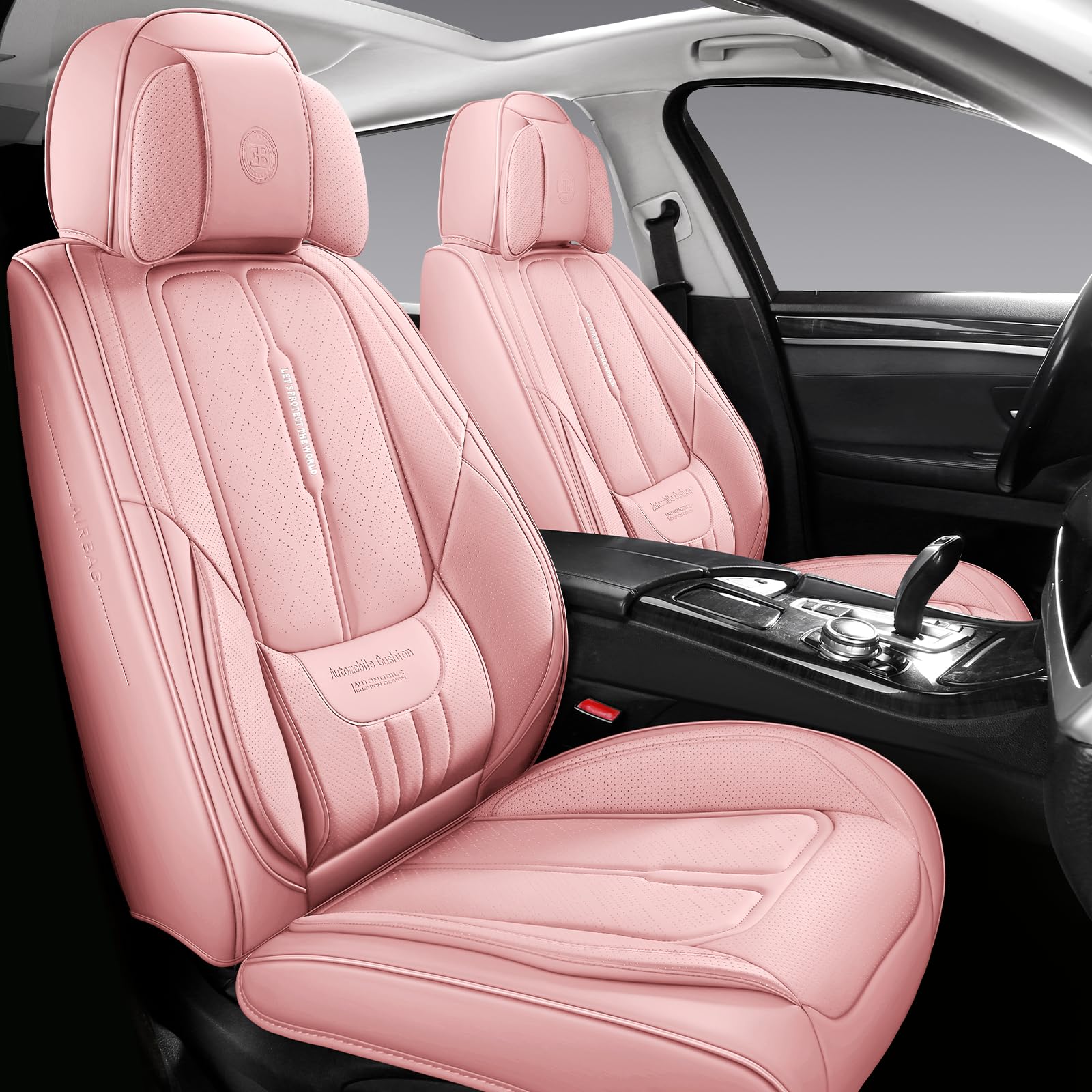 Premium Full-Grain Leather Car Seat Covers - Universal Fit for Cars, SUVs & Trucks | 2-Piece Front Seat Protectors with Luxury Cushioning | Durable Pink Automotive Seat Covers for Women & Girls | Perfect for Daily Commute, Road Trips & Vehicle Protection