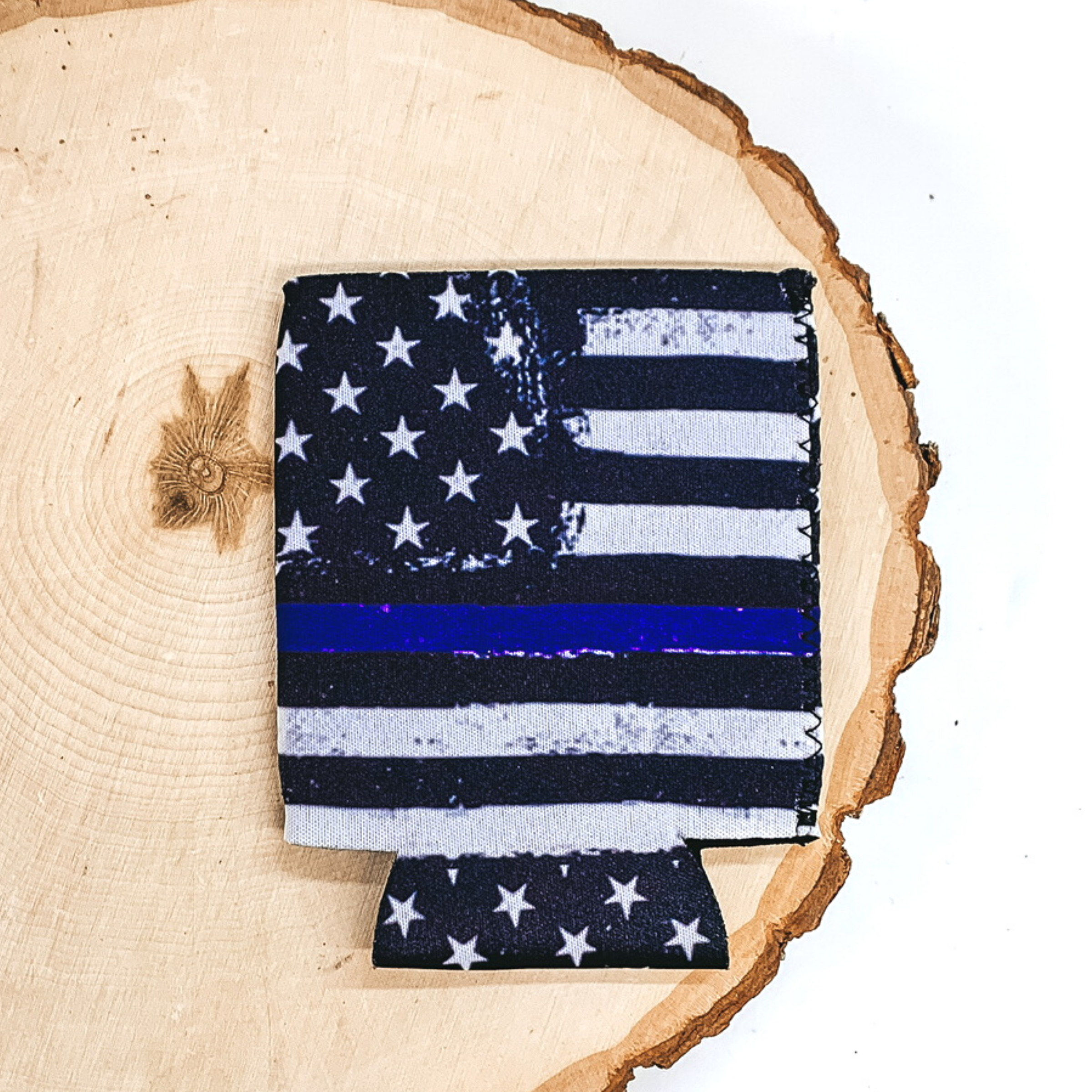 Back the Blue American Flag Koozie with Blue Line - Patriotic Can Cooler for Beer & Soda - Perfect for BBQs, Tailgating & Outdoor Events