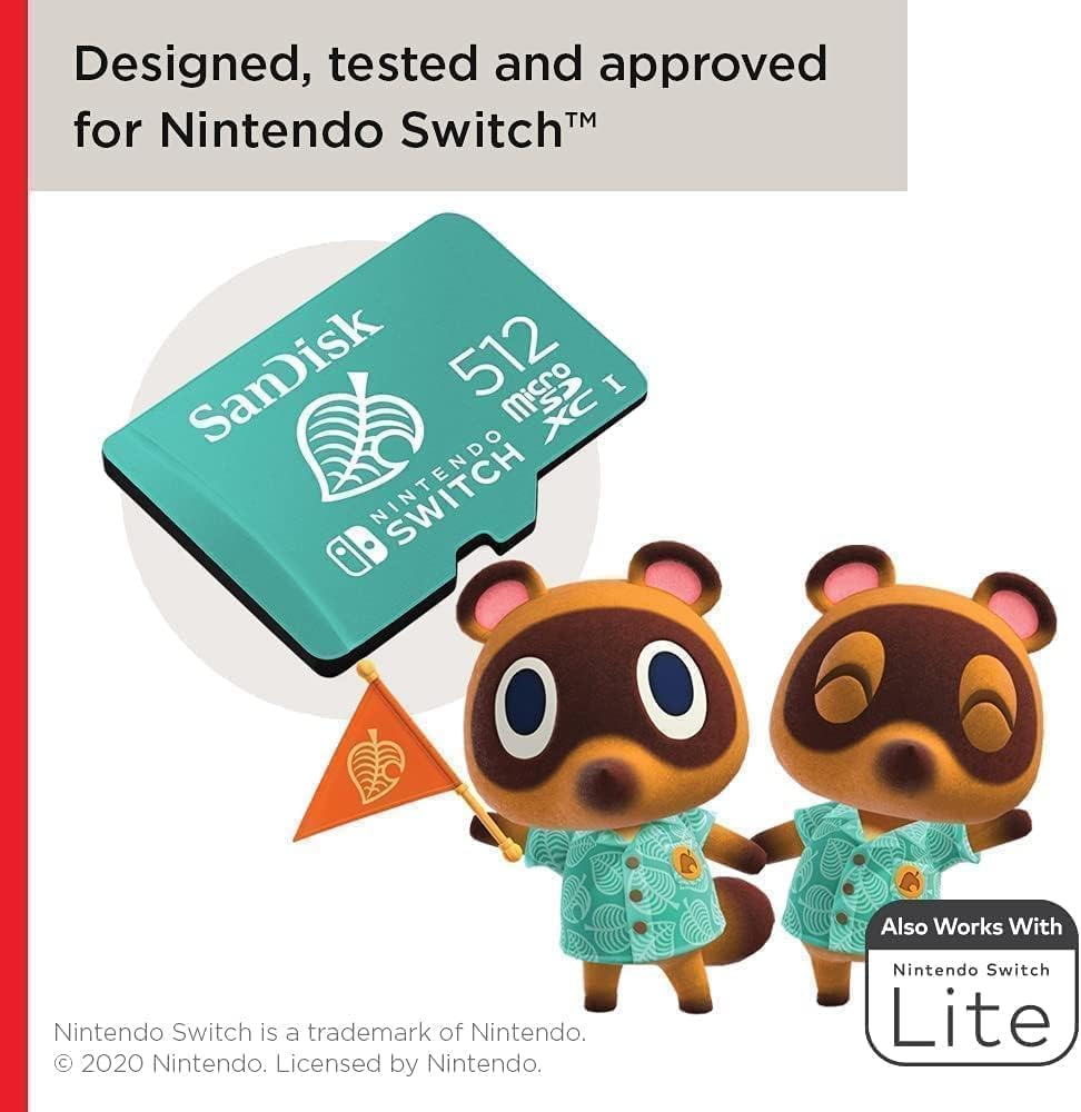 SanDisk 512GB MicroSDXC UHS-I Memory Card for Nintendo Switch - Animal Crossing Leaf Design | High-Speed Storage for Switch, Switch Lite & OLED | Perfect for Gaming, Photos & Videos