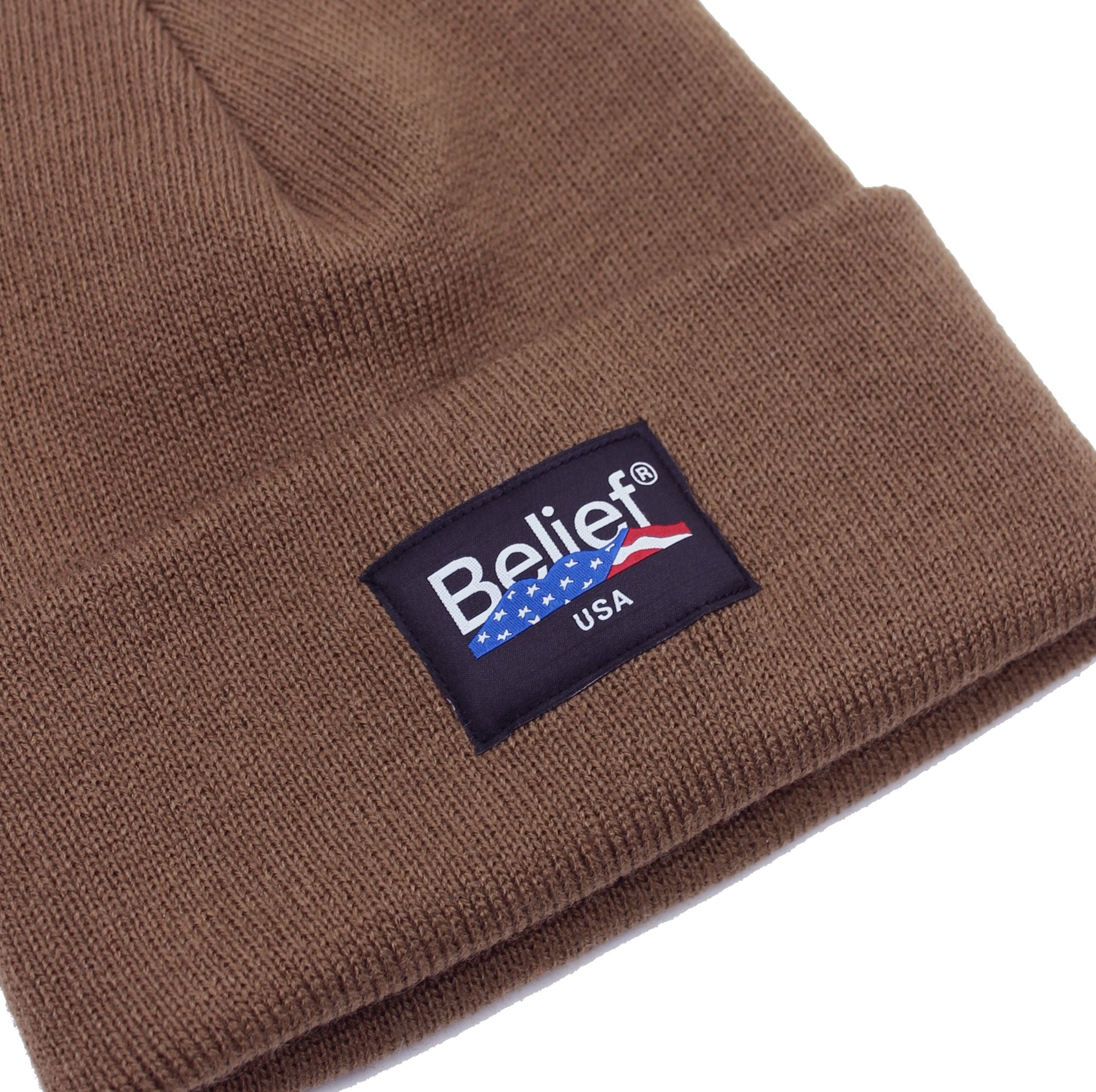 Belief NYC United Beanie - Coyote Color Winter Hat for Men & Women - Cozy Knit Beanie for Outdoor Activities, Skiing, and Casual Wear