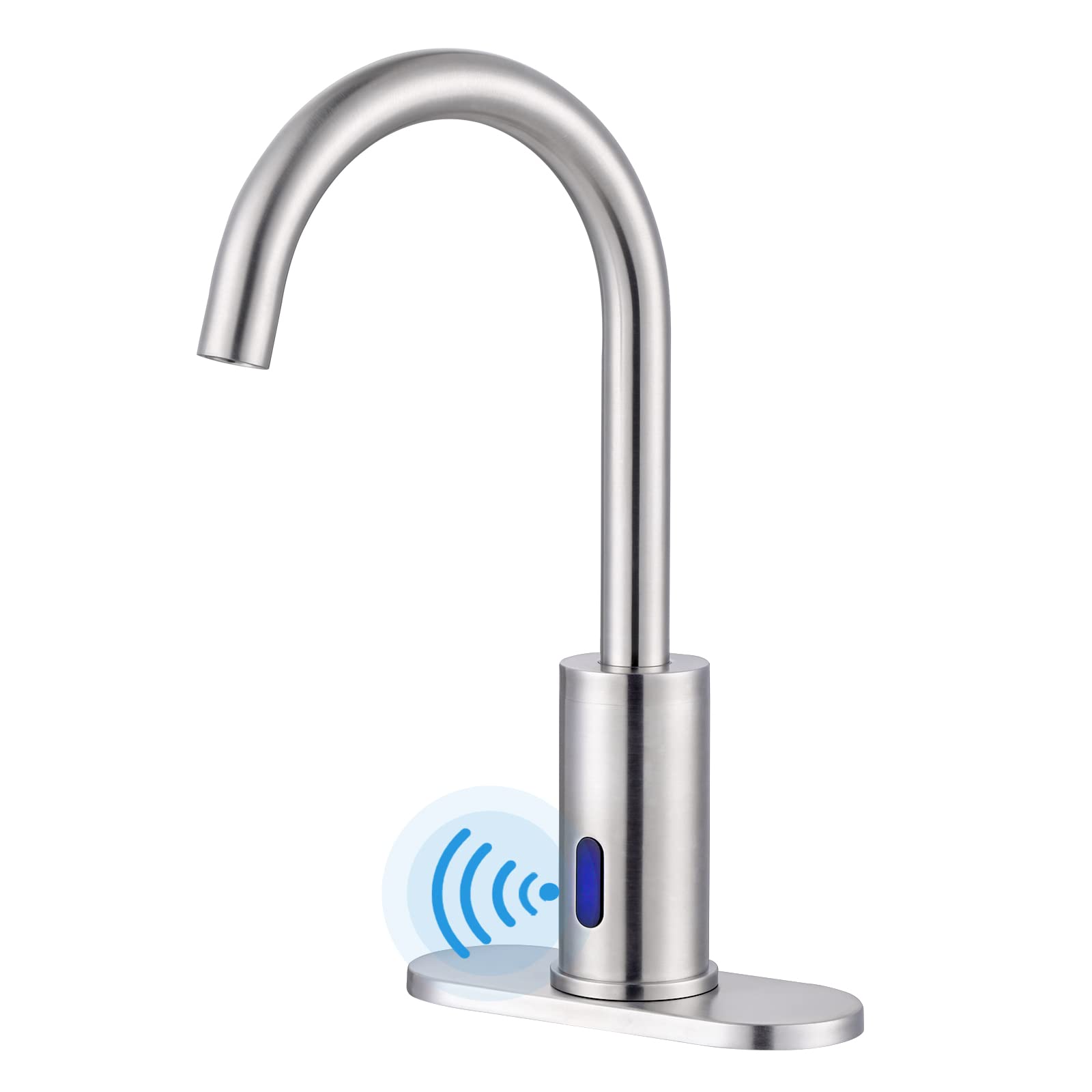 Touchless Automatic Bathroom Faucet - Tall Waterfall Single Hole Sink Faucet with Control Box & Temperature Mixer, Brushed Nickel Finish for Modern Vanity - Perfect for Hygienic Hand Washing in Home, Hotel, and Restaurant Bathrooms
