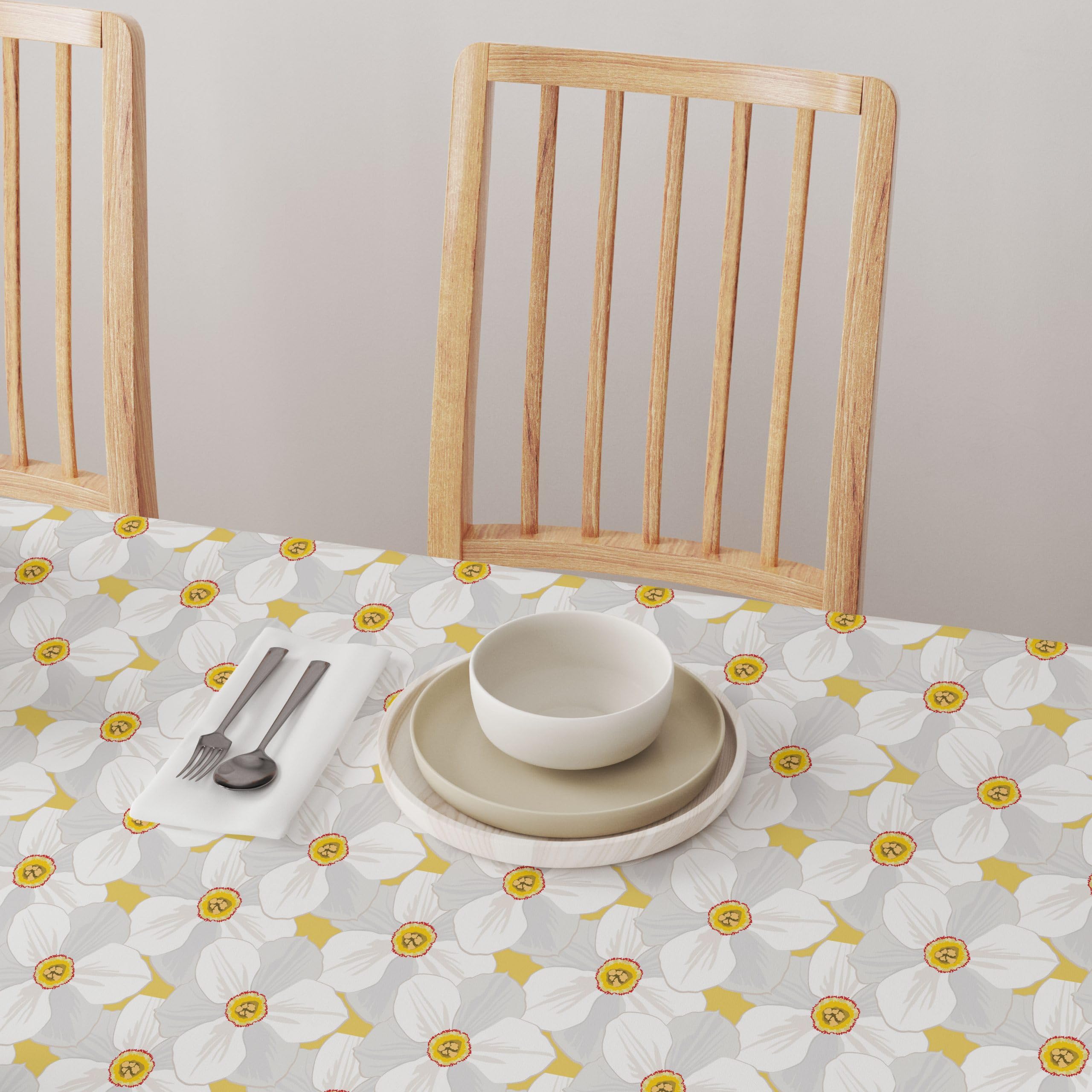 108 Inch Round Tablecloth - 100% Milliken Polyester Fabric with Large Petal Flowers Design - Machine Washable - Perfect for Dining Tables, Wedding Receptions & Outdoor Events