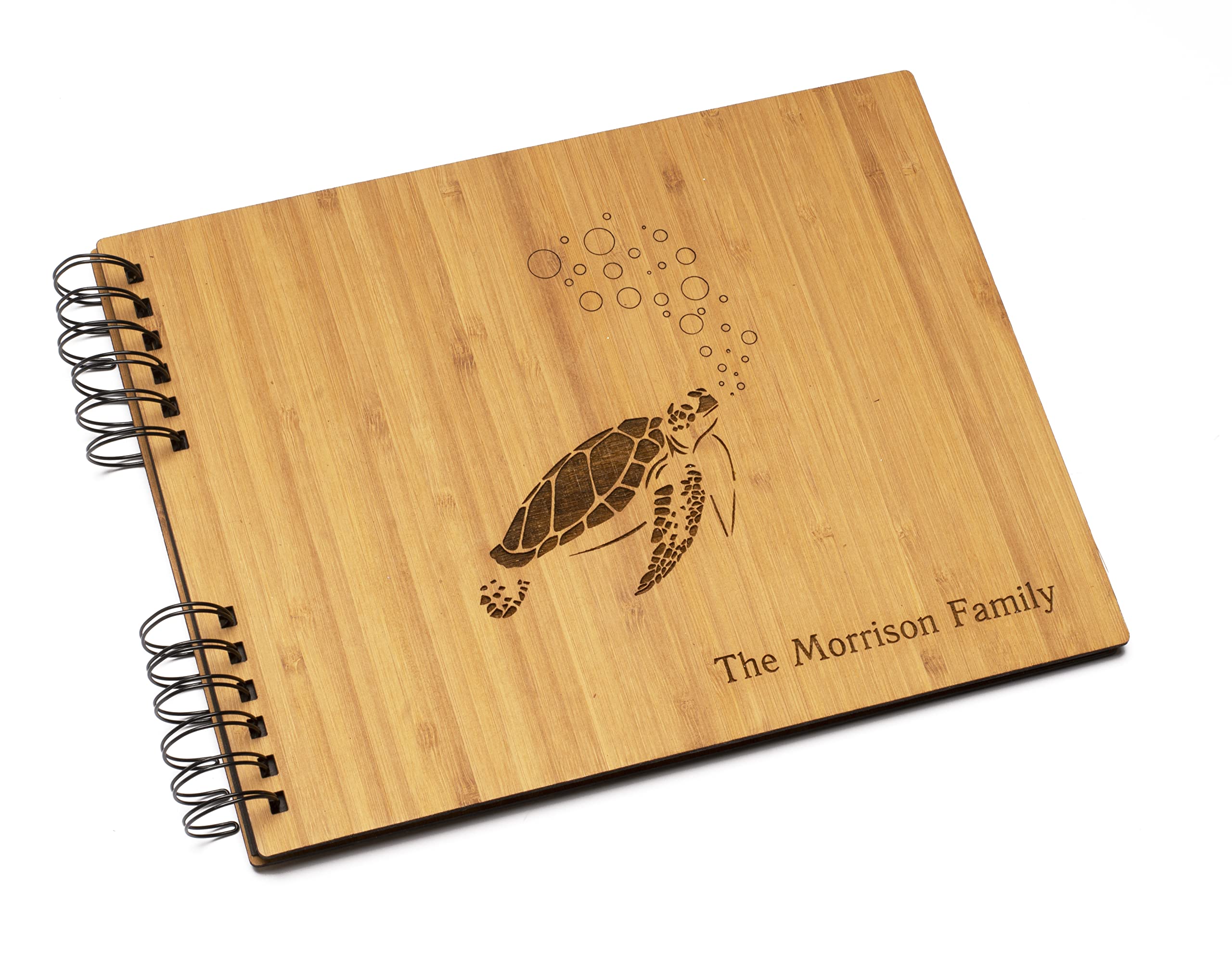 Personalized Sea Turtle Wood Photo Album - Custom Beach House Guest Book with Bamboo, Alder or Birch Cover - Handmade Wooden Notebook & Sketchbook for Wedding, Vacation & Memory Keeping