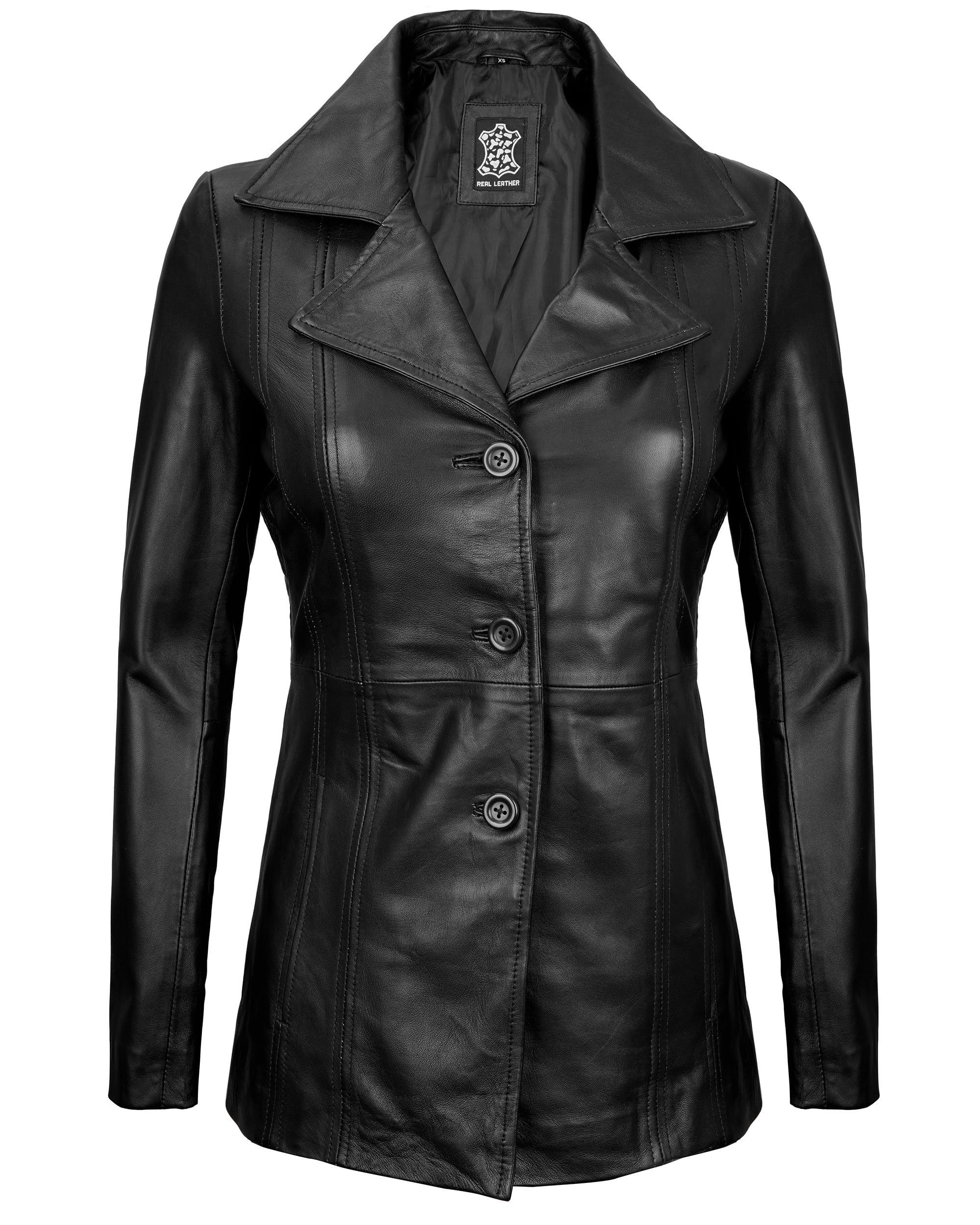 Genuine Lambskin Leather Blazers for Women - Business Casual Blazer Jackets for Office & Evening Wear - Premium Women's Leather Blazers for Work & Special Occasions