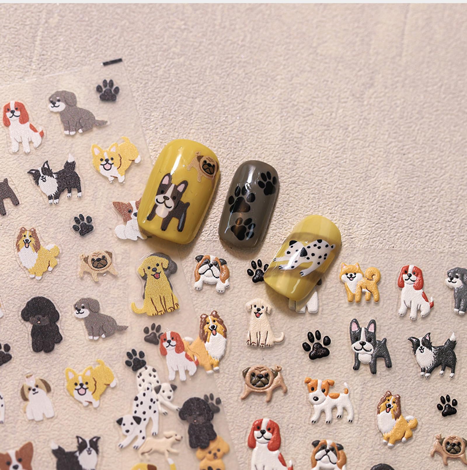 5D Embossed Dog Nail Art Stickers - Cute Pet Nail Decals for Dalmatian, Corgi & Teddy Dogs | Self-Adhesive Paw Design Nail Accessories | Puppy Manicure Supplies for Women & Men | Perfect for Pet Grooming, Dog Shows & DIY Nail Decoration (1PC)