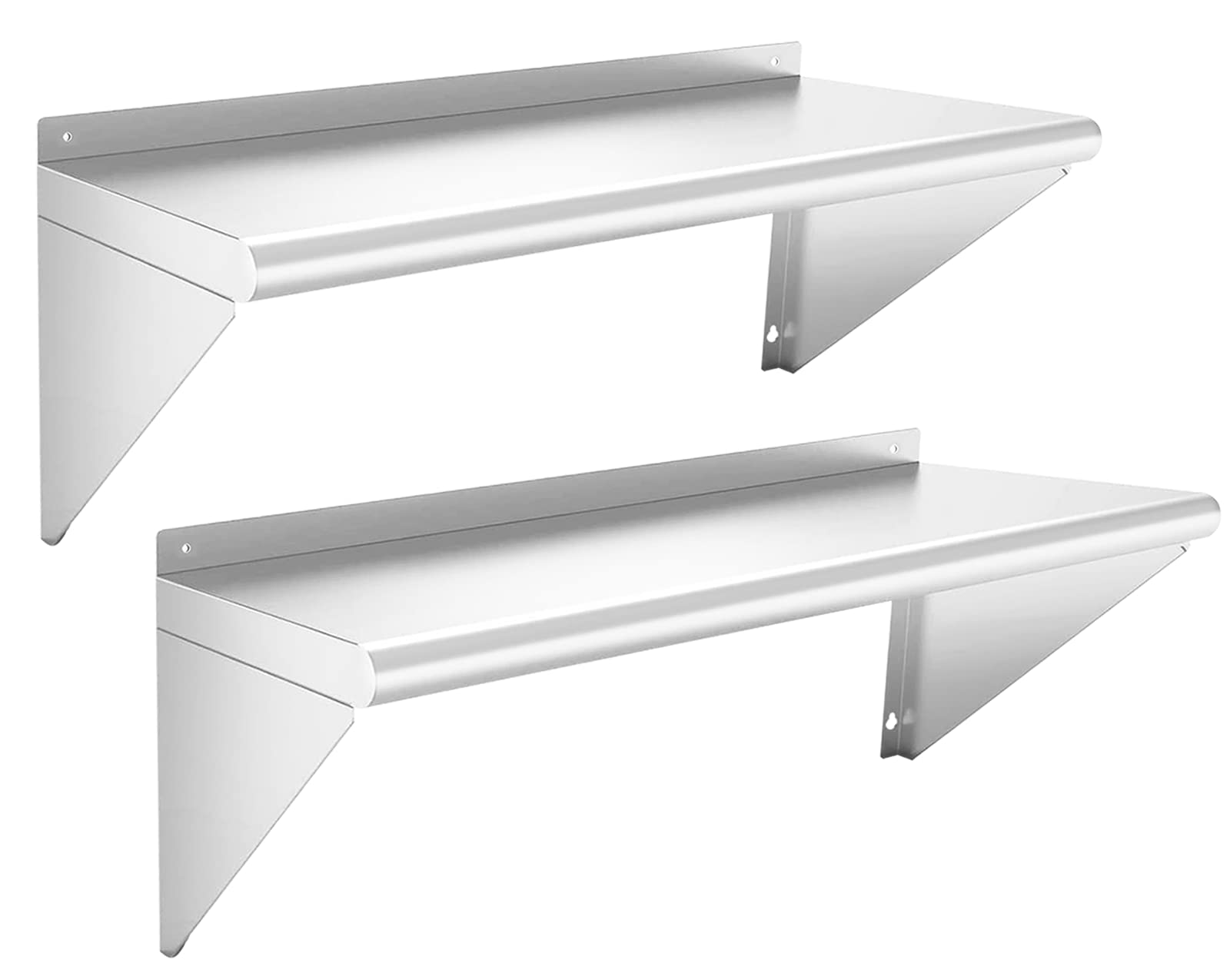 Commercial Stainless Steel Shelves 12x36 Inch - Heavy Duty Wall Mounted Metal Shelving (2 Pack, 300 lb Capacity) for Restaurant Kitchen, Pantry & Garage Storage