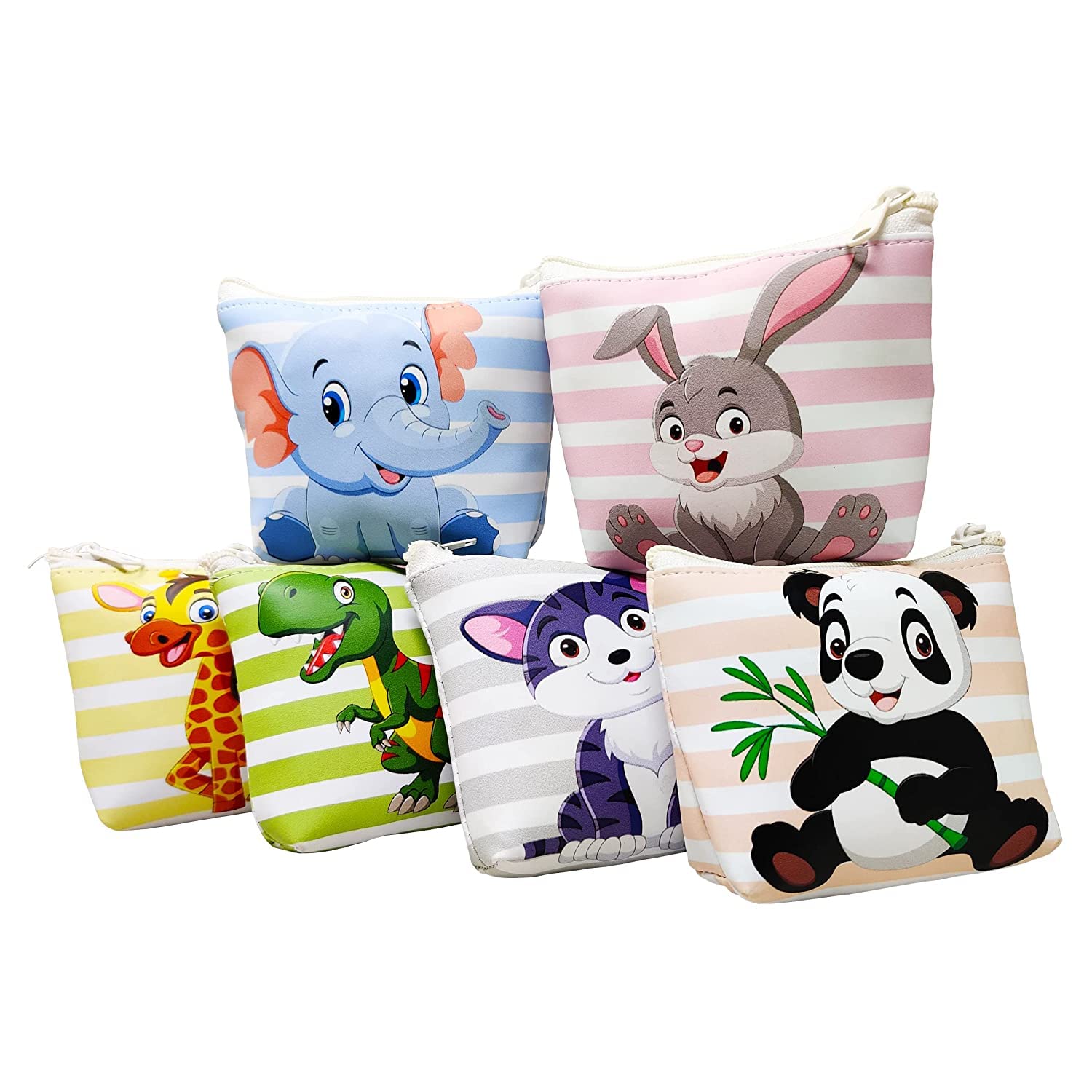 BREEPREE Cute Animal Print Soft Silicone Small Pouch - 6 Pack Kids Return Gift Bags for Birthday Party Favors, School Rewards & Travel Accessories (Multicolor)