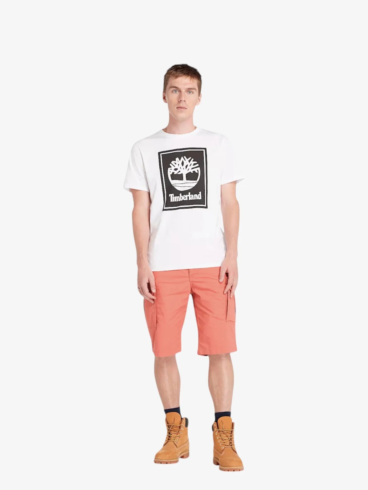 Timberland Logo Block White T-Shirt for Men - Casual Comfort Fit Cotton Tee - Perfect for Outdoor Adventures & Everyday Wear