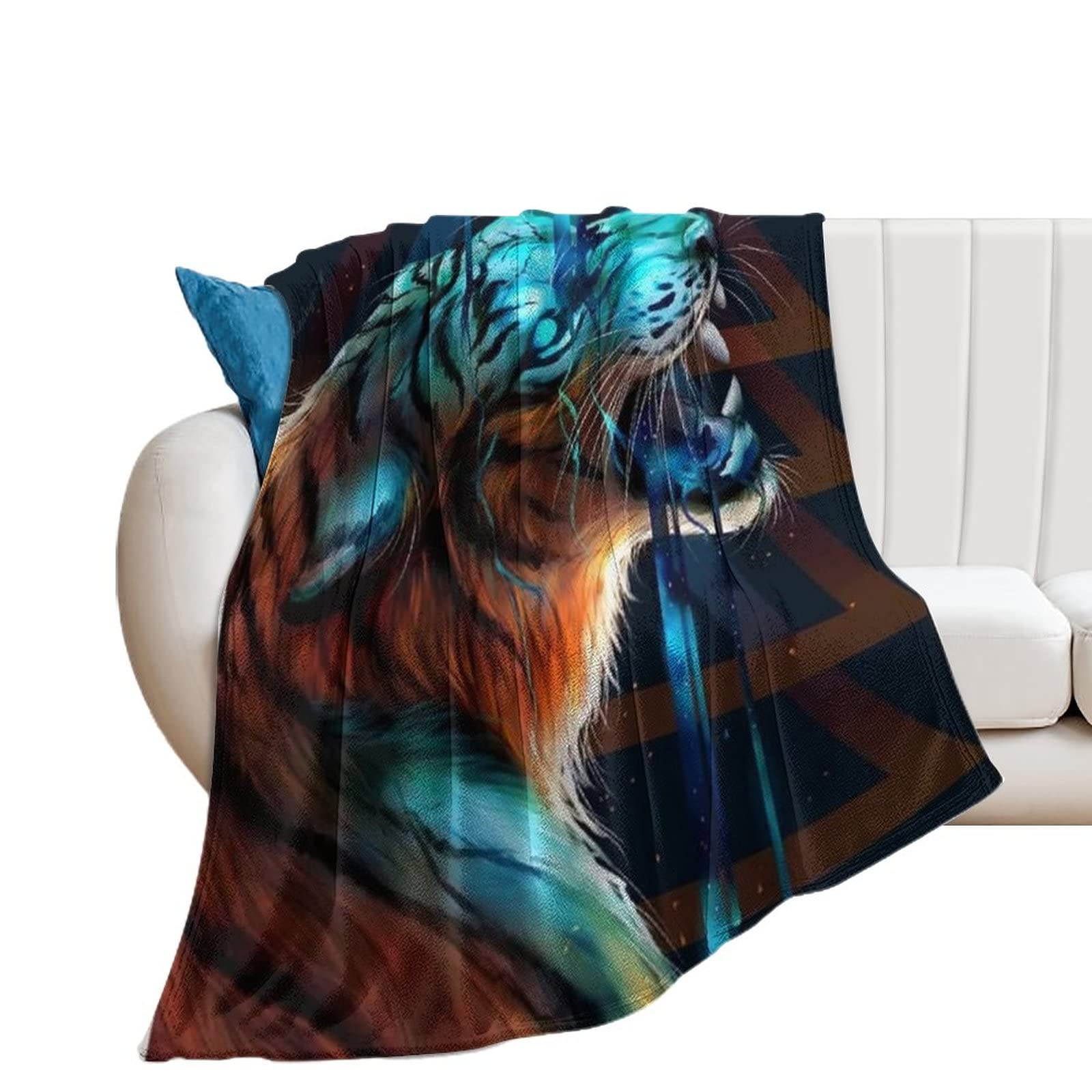Anime Tiger Plush Blanket - Soft Fuzzy Cozy Throw for Kids, Teens & Adults - Perfect for Bed, Couch & Sofa - Cool Anime Poster Design Gift Idea
