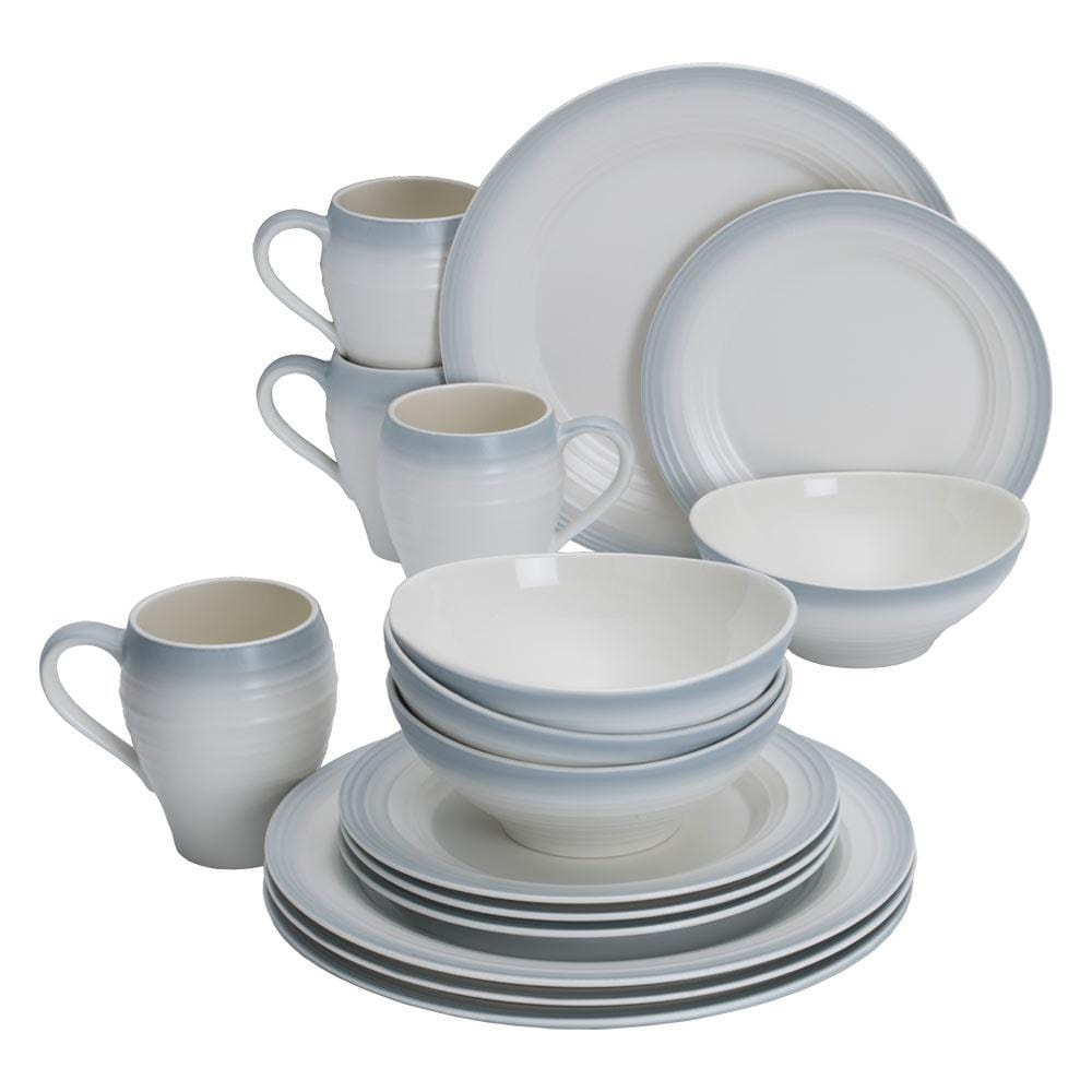 Swirl Ombre Grey 16-Piece Dinnerware Set - Service for 4 | Elegant Stoneware Plates, Bowls & Mugs | Perfect for Family Dinners, Entertaining Guests & Modern Kitchen Decor