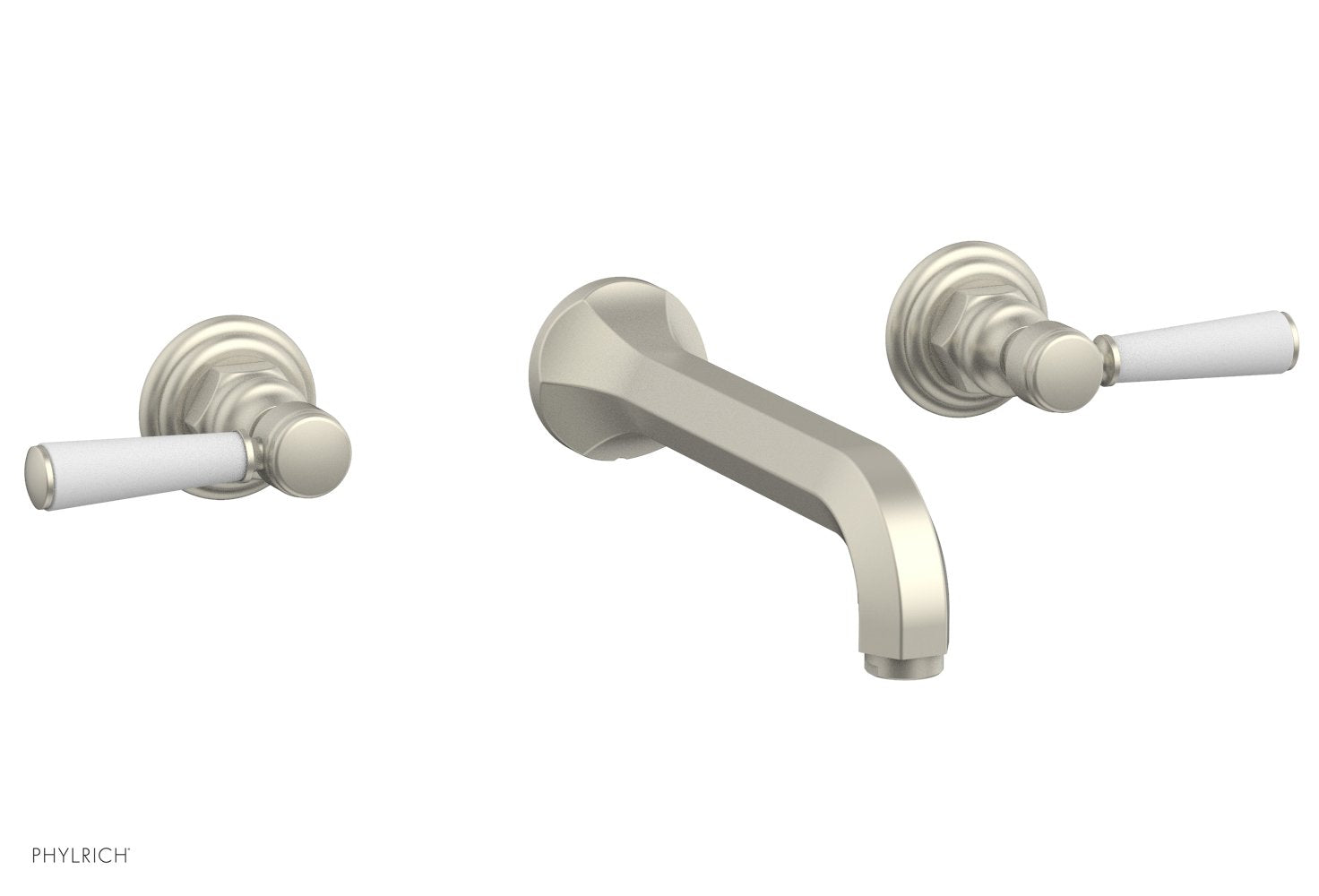 HEX TRADITIONAL Wall Mount Lavatory Faucet Set - Satin White Lever Handles (500-12) - Perfect for Bathroom Sink, Powder Room & Guest Bath Installation