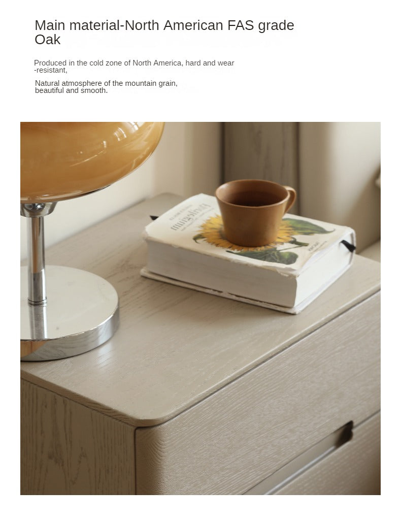 Solid Oak Wood Nightstand with 3 Drawers - Modern Light Luxury Bedside Table for Bedroom, Living Room, or Office